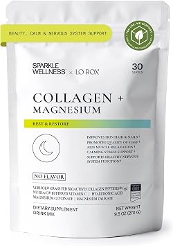 Collagen + Magnesium | VERISOL Bioactive Collagen Peptides, Magnesium Glycinate & Taurate Salts | Lauren Roxburgh Rest + Restore | Calming Nightly Beauty Routine No Flavor [30 Serves]
