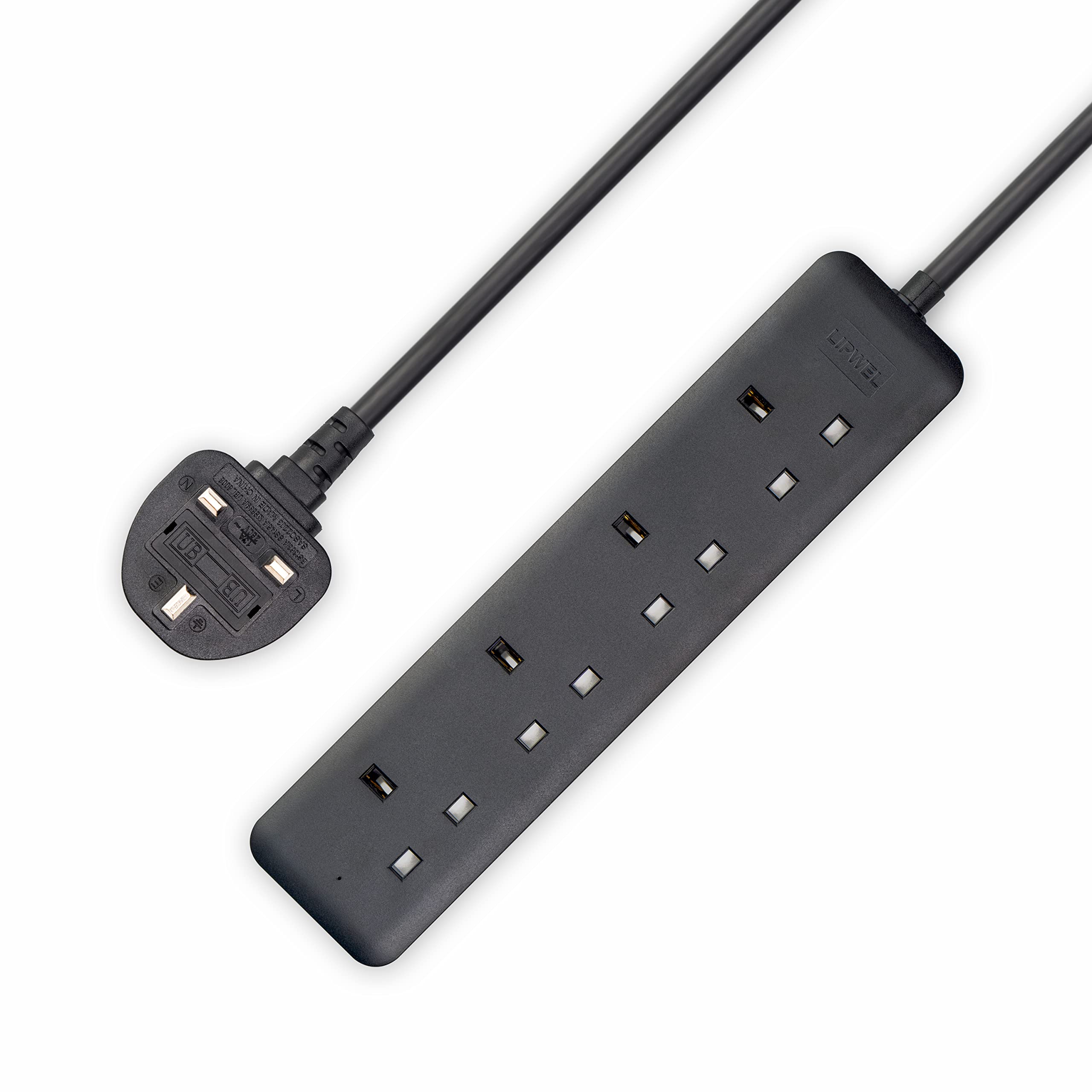 LIPWEL Extension Board 3m Extension Lead Black 4 Way Heavy Duty Electrical Extension Socket with Indicator