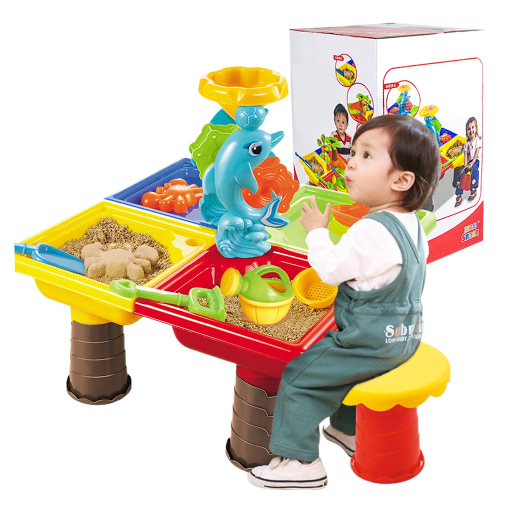 Tavolo da Acqua colorato per Bambini 1 Set Tavolo sensoriale Quadrato con Simpatico Delfino ABS Sabbia interattiva per Spiaggia all'aperto, Acqua per Bambini