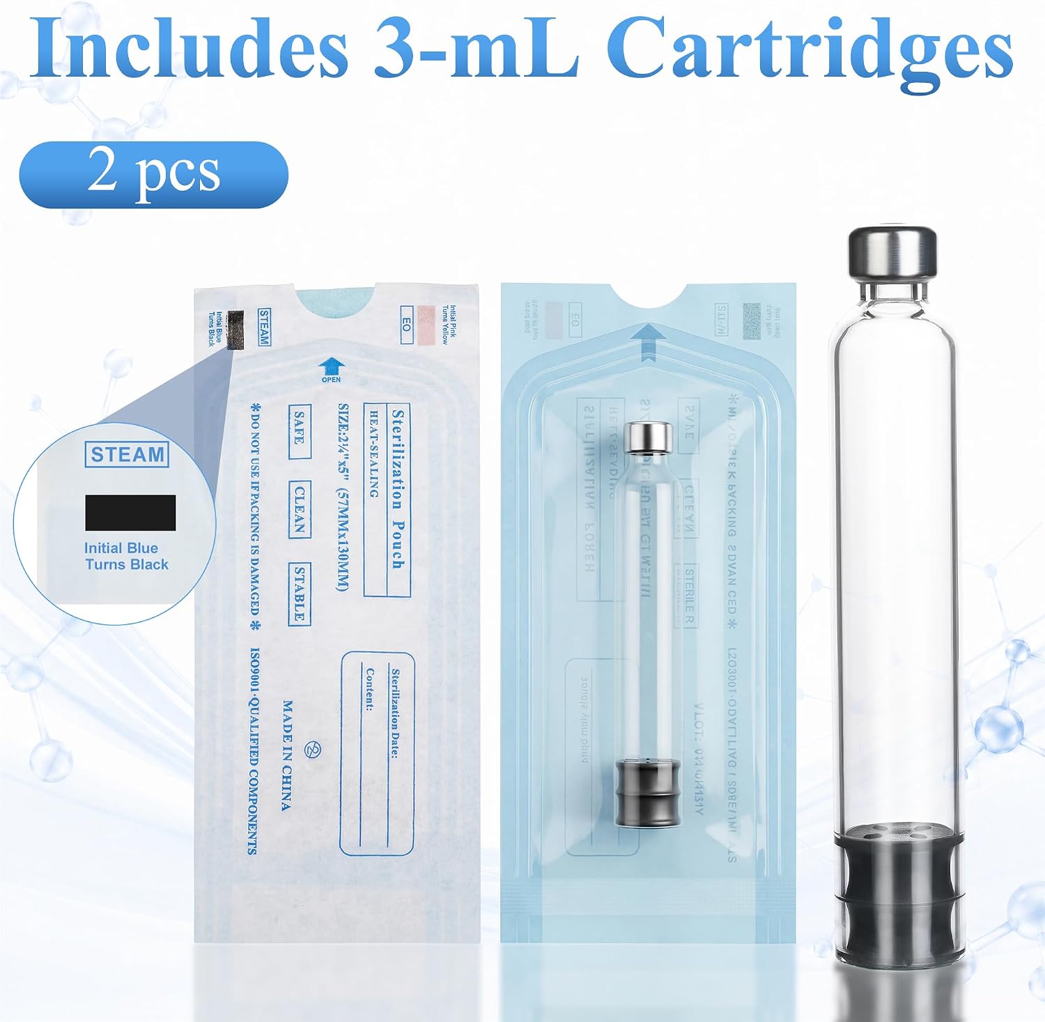60 Unit Peptide Pen, Reusable Injection Pen with 2pcs 3ml Cartridges and Protect Case,Clear Dose Window,Daily Use(Blue)