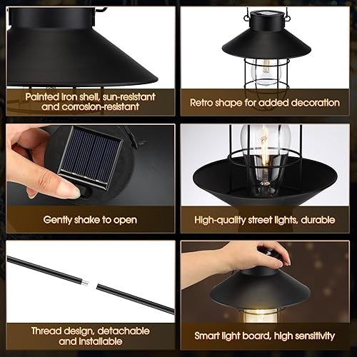 Miniatura 4 de Retisee 4 lámparas solares colgantes para exteriores, 31 faroles solares para exteriores con gancho de pastor de doble uso, impermeables, luces