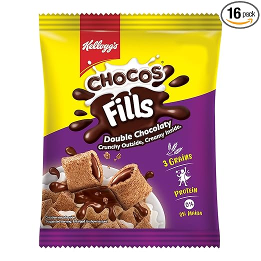 Kellogg's Chocos Fills 17g (Pack of 16) | Double Chocolaty, Anytime Snack | 3 Grains: Oats, Wheat & Rice, Protein & Vitamin Rich, 0% Maida | Multigrain Goodness | 272g