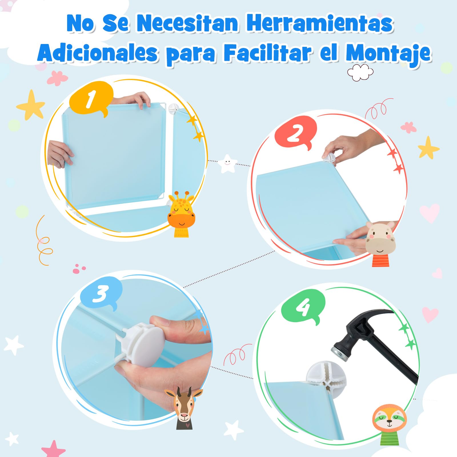 GOPLUS Armario Infantil Modular 12 Cubos 2 Barras Colgar Estante Animales Juguetes Zapatos Habitación Azul
