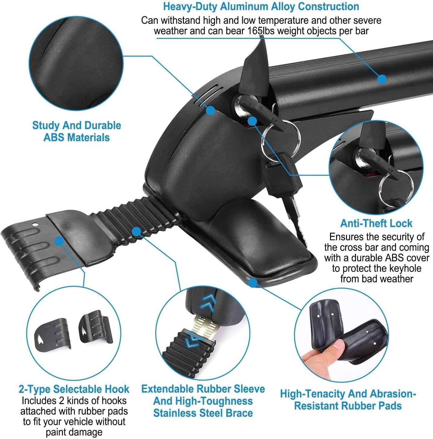 Smooth Roof Rack Cross Bars Fits for Nissan Sentra 2020-2025, Without Roof Rail Aluminum Lockable Crossbars Cargo Carrier 2PCS