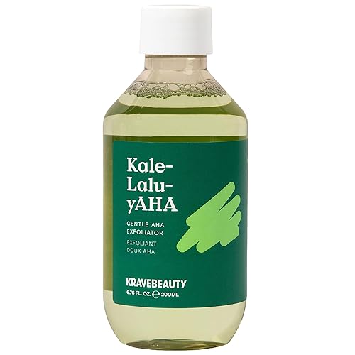 KraveBeauty Kale-Lalu-yAHA Tónico exfoliante suaviza la textura, unifica el tono de la piel y desobstruye los poros, exfoliante líquido suave AHA