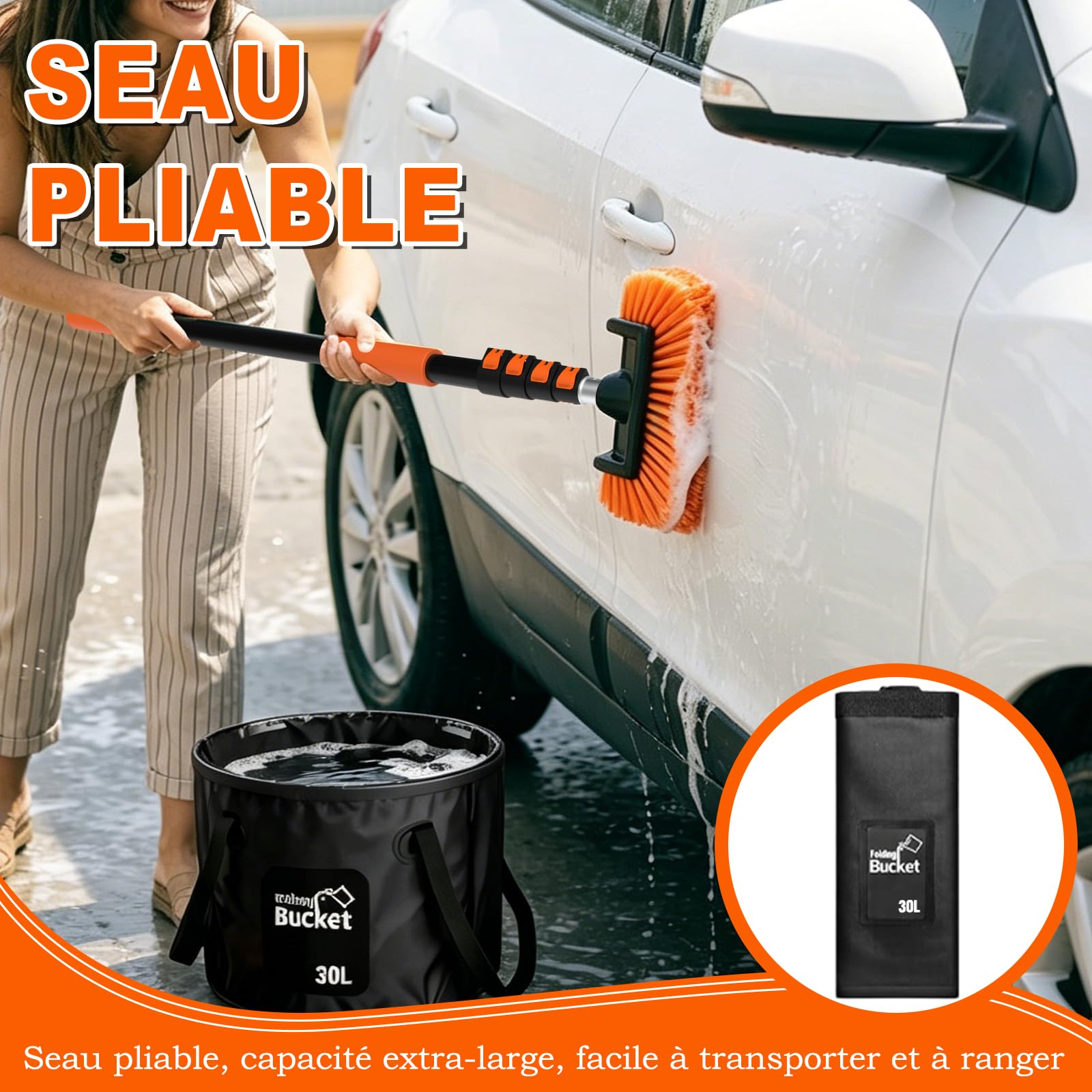 SISUPASSIE Kit de Nettoyage Voiture 3,6 m, Brosse Nettoyage Voiture Télescopique, Raclette Vitre, Serpillière Microfibre, Brosse à Jantes, Gant de Lavage, Idéal pour Camion, Camping-Car, Bateau