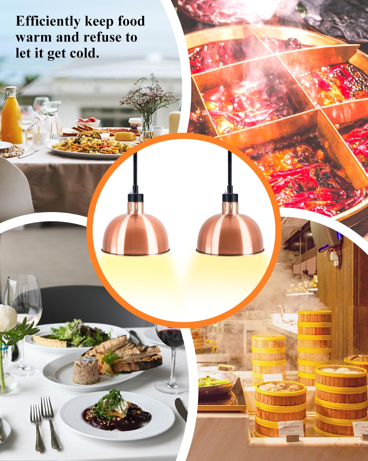 YJINGRUI Lampada termica per alimenti sospesa, confezione da 2 pezzi, con portata telescopica, 60-180 cm, per buffet, cucina, ristorante (bronzo)