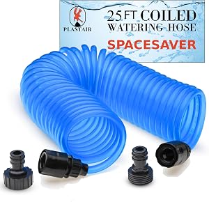Plastair SpaceSaver SpringHose 25ft Coil Garden Hose for Small Spaces, Patios, Balconies - Ultra-Compact Leak-Proof Drinking Water Safe Coil Hose Made in Canada, Transparent Blue