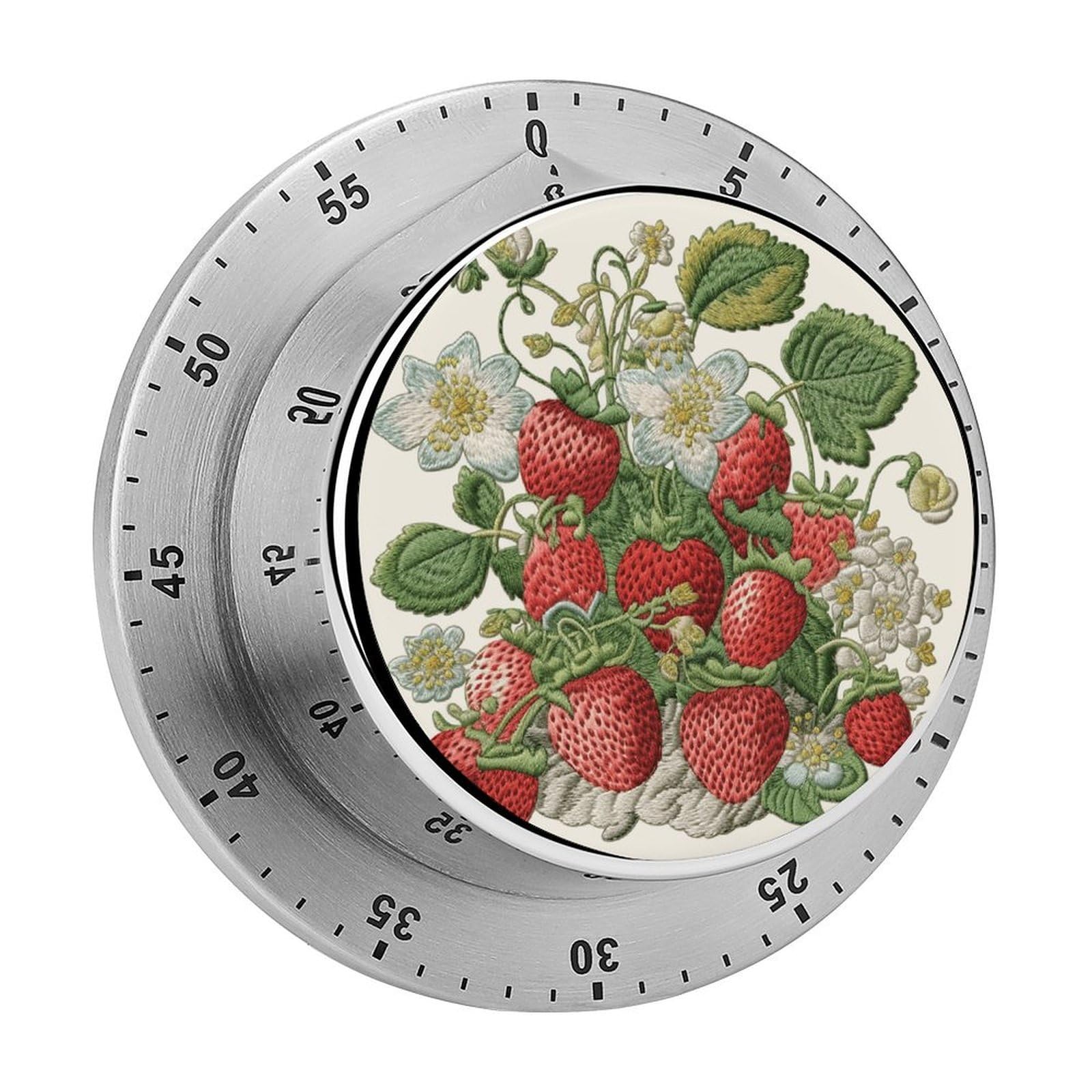 Adfgyerh Style Strawberry Embroidery Timer For Cooking, Kitchen Timer Magnetic No Batteries Required, Mechanical Timer With Loud Alarm, For Fitness Baking Exercise Oven