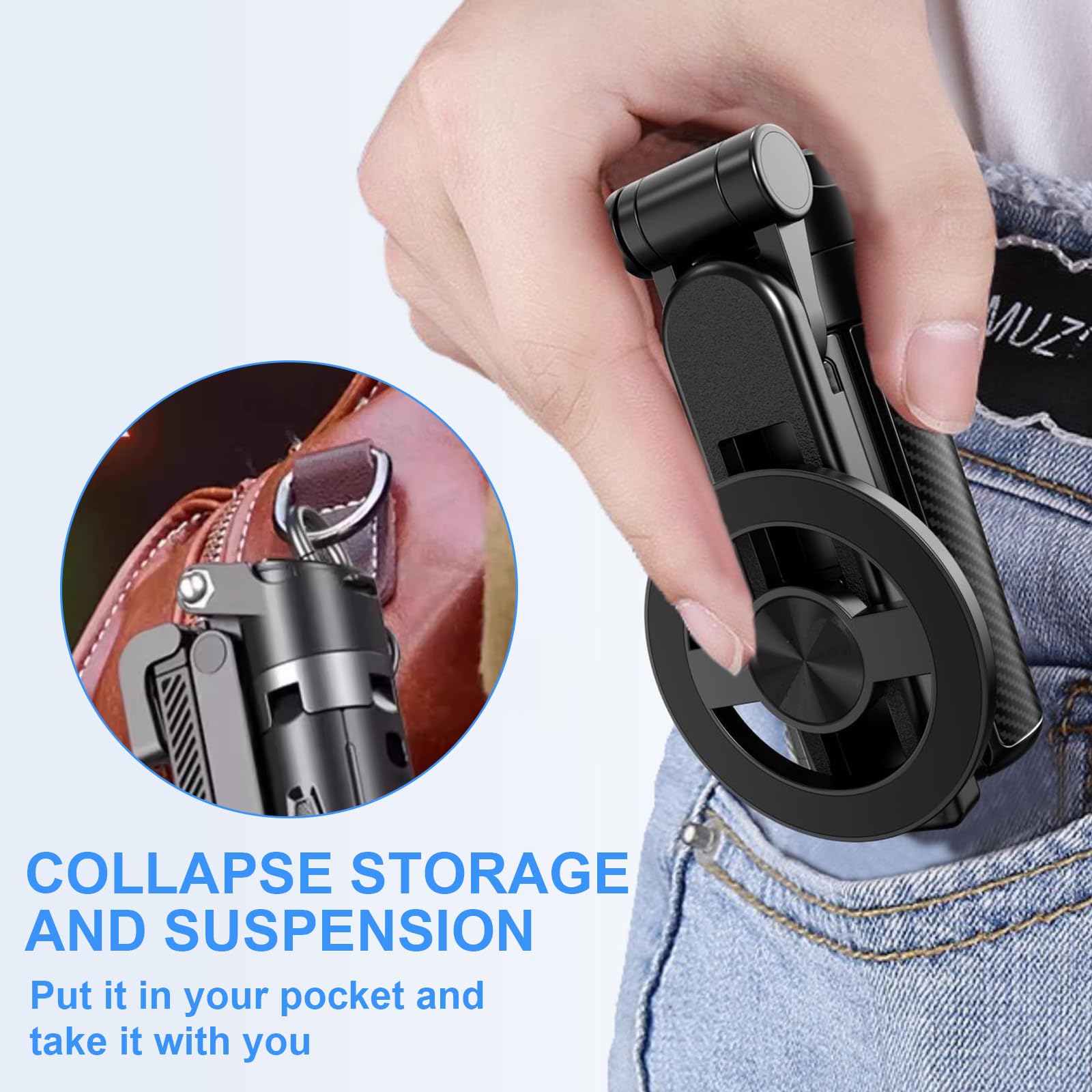 Treppiede Magnetico 4 in 1 Mini Supporto Portatile Tascabile per Telefono con Rotazione 360° Maniglia Pieghevole Treppiedi per Cellulare Magnetico per Vlog Foto Video iPhone/Android
