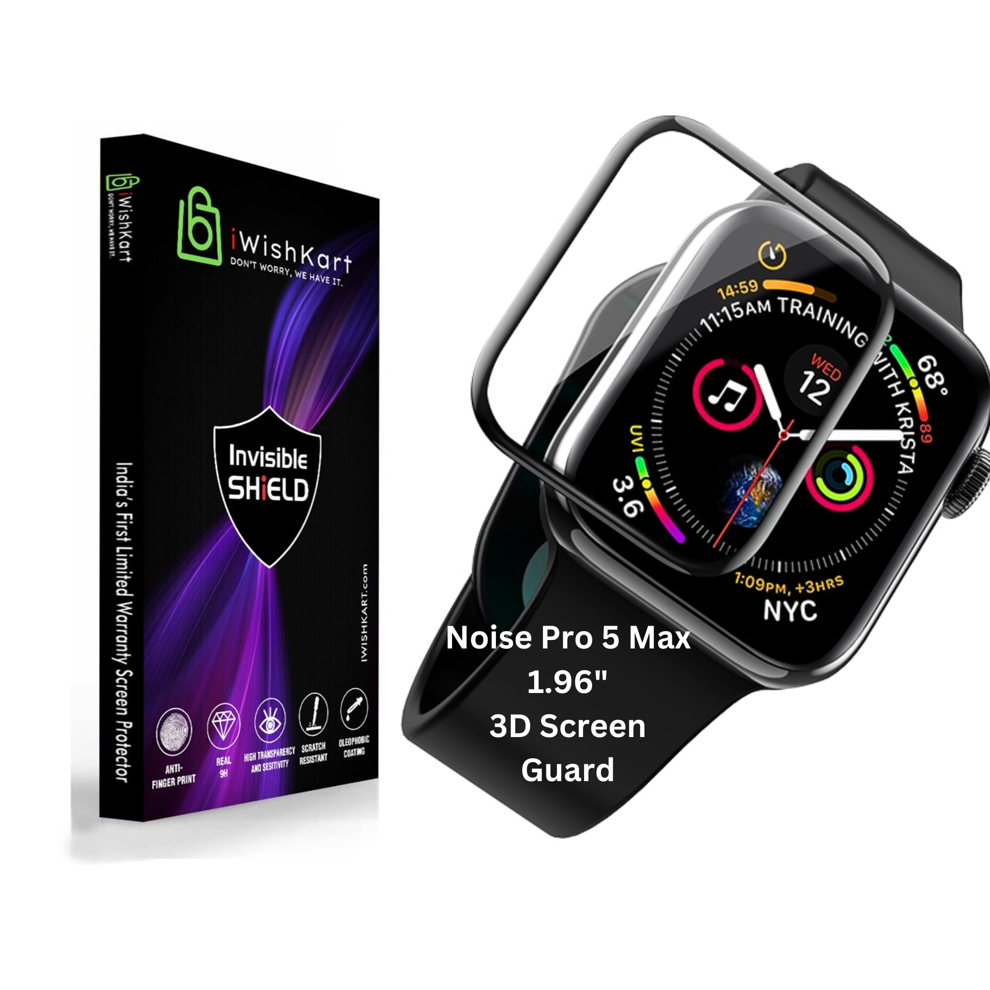 iWishKart® Noise Pro 5 Max 1.96" Smartwatch Tempered Glass screen protector guard Full Screen Coverage Edge to Edge Full Glue with Easy Installation kit (Pro5 Max / 5Max) - 3D Curved Edges (B0CVQVNL37) Amazon Price History, Amazon Price Tracker