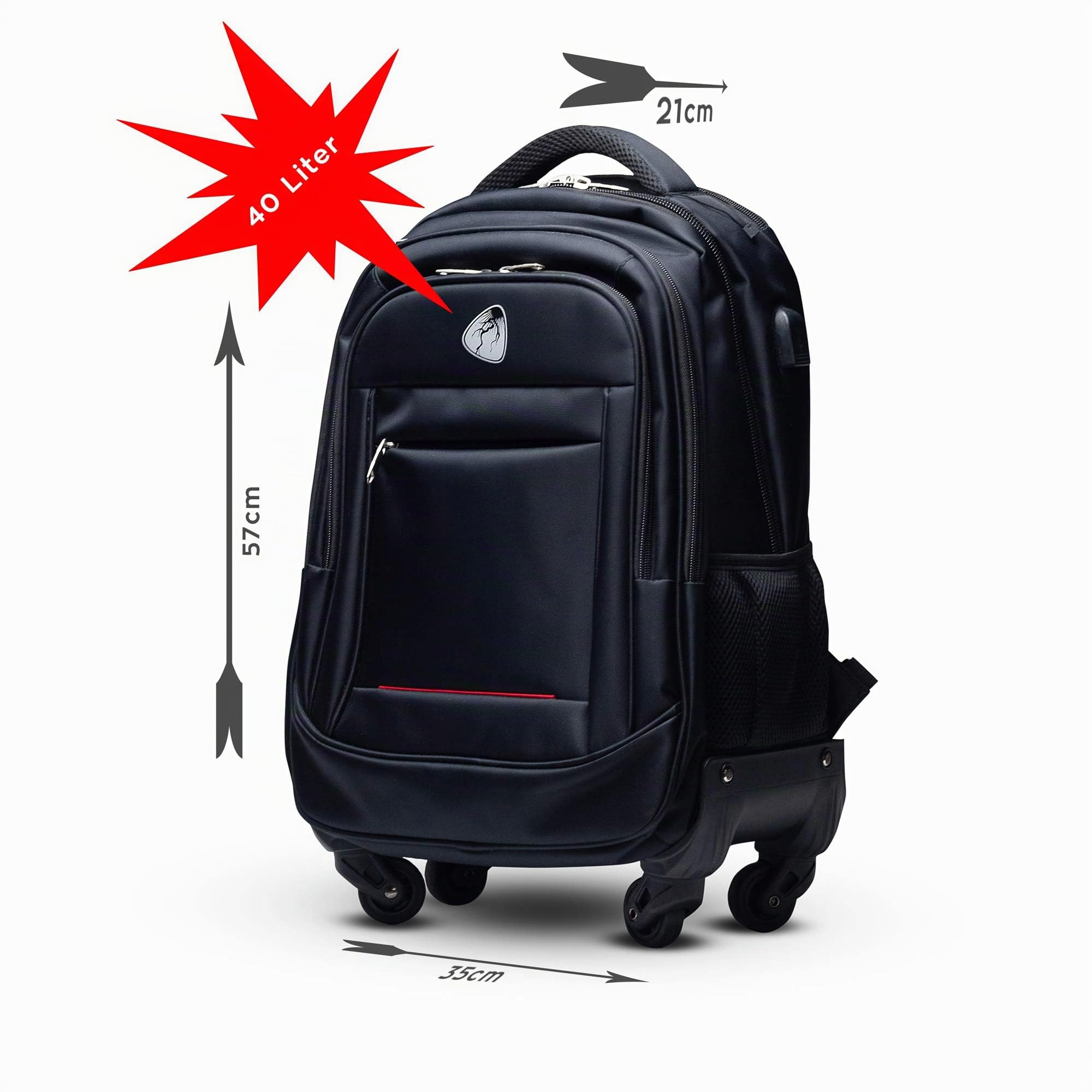Rucksack Trolley 40L mit Rollen & USB-Anschluss – Business Reiserucksack für Laptop bis 17 Zoll, Trolley Rucksack mit Teleskopgriff, wasserabweisend für Damen & Herren | für Laptop bis 17 Zoll, Trolley Rucksack mit Teleskopgriff, wasserabweisend für Damen
