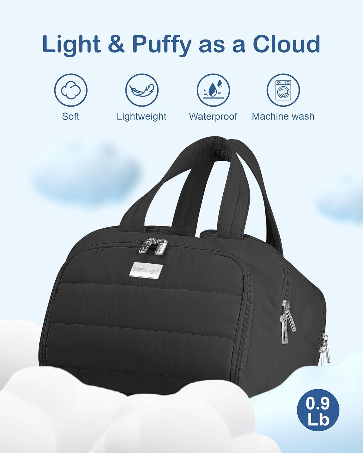 TOPDesign Travel Toiletry Bag for Women, Puffer Large Toiletry Bag, Lightweight Cosmetic Makeup Organizer with Handle for Traveling, Accessories, Essentials, Toiletries (Black) - Image 2