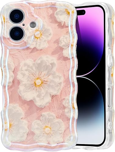 Miniatura 63 de EYZUTAK - Funda protectora de TPU para iPhone 12 Pro, estilo retro colorido, diseño láser brillante de pintura al óleo, estampado floral, borde Azul