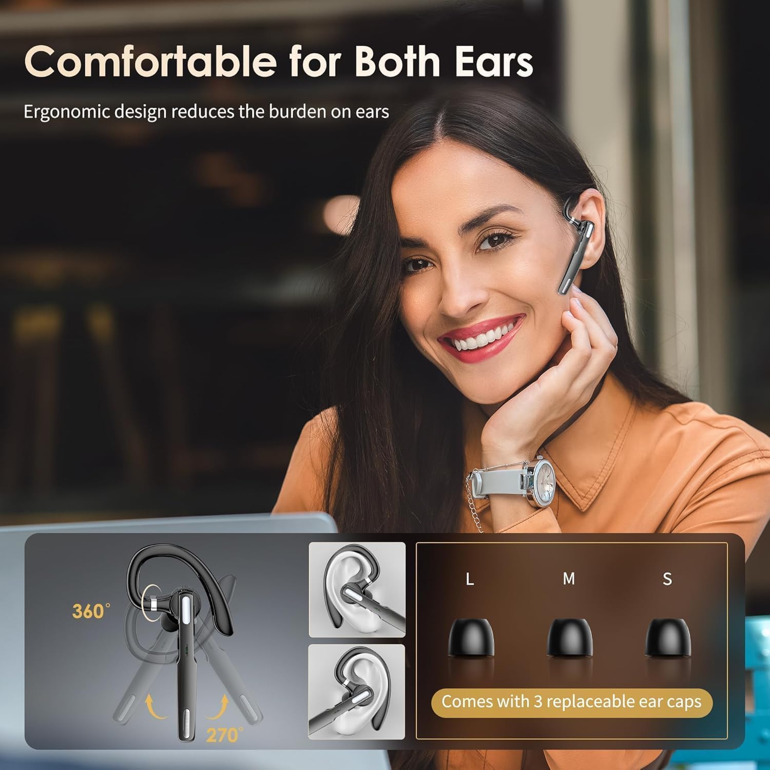 SneKa Auricolare Bluetooth, Bluetooth 5.3, CVC6.0 avanzato, microfono con cancellazione del rumore aggiornato e pulsante muto, compatibile con iOS/Android, progettato per camionisti, palestra e affari