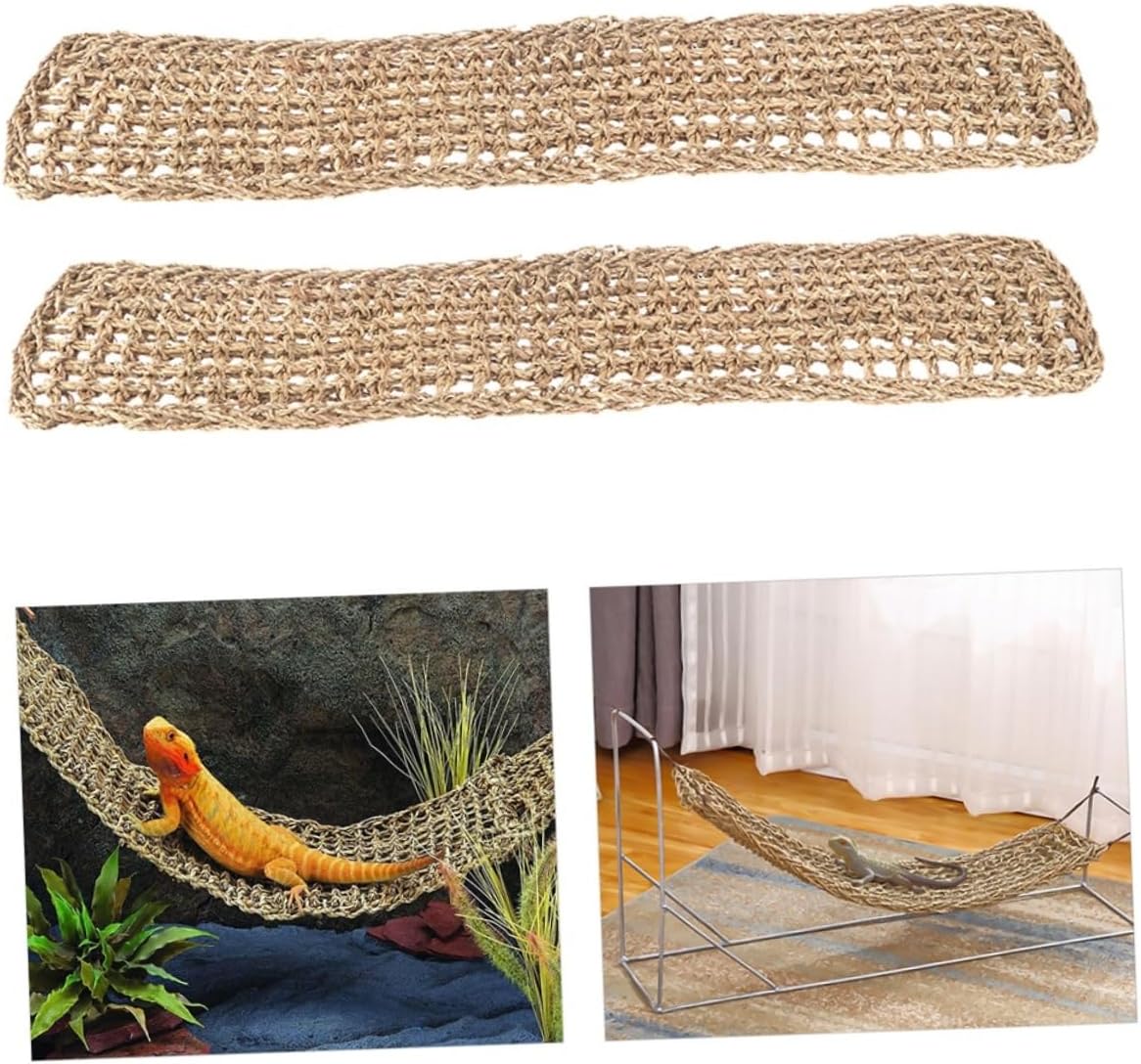 2pcs Bearded Dragon Hammocks Natural Seagrass Reptile Lounger for Lizards Snakes and Geckos Cushions for Vertical Space Terrariums