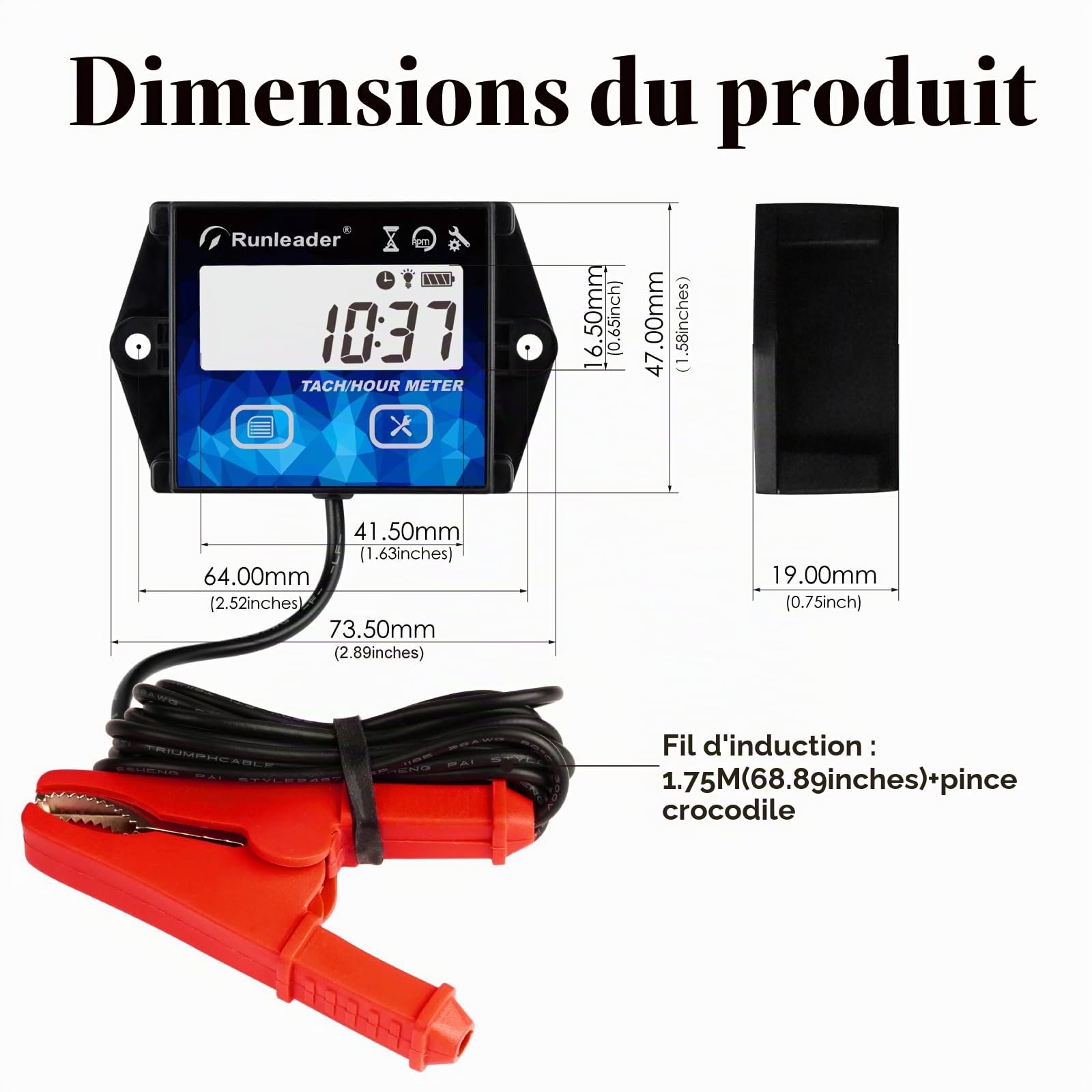 Compte Tour Compteur Heure Maintenance Meter avec Rétro-éclairage Utilisation Imperméable à l’eau pour Tondeuse à Gazon Moto hors-bord Moteur Générateur Souffleuse à Neige