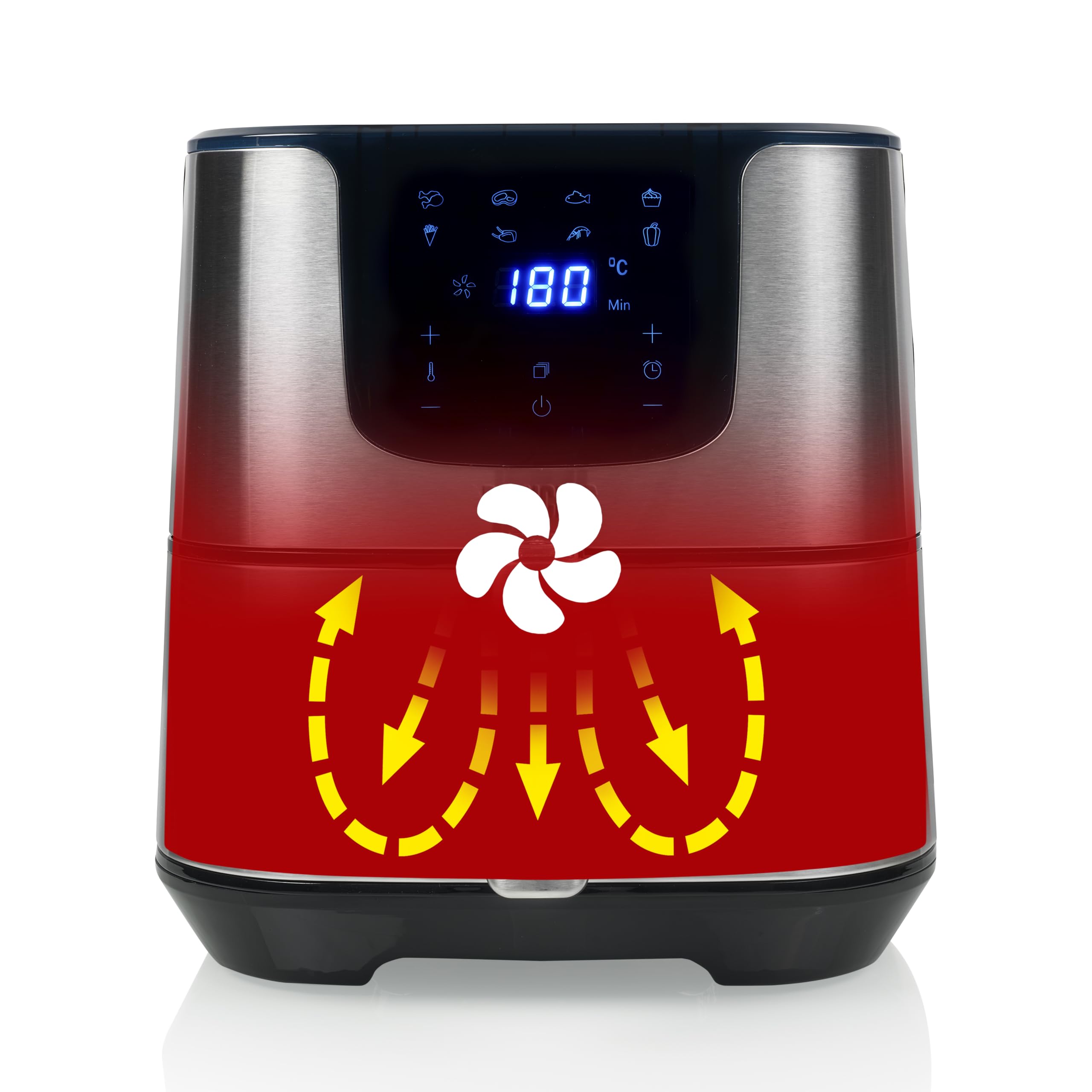 Princess 182060 Freidora sin aceite Deluxe 5.5 L, hasta un 62.2% menos de consumo de energía, libro con 30 recetas incluido, 8 programas, panel de control táctil digital, Regular