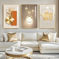 Cuspin Framed Modern Luxury Gold Wall Art Set of 3, 24x36 Inch Large Contemporary Golden Prints with Gold Frame for Living Room Hallway Office