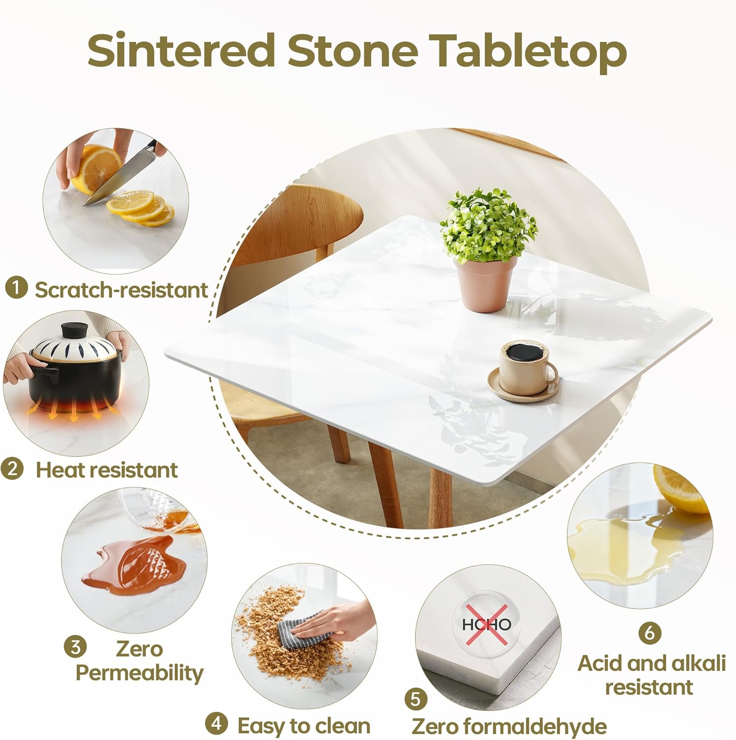 Square Table Top, 31.5” White Sintered Stone Tabletop, DIY Replacement & Cover Marble Desktop, Scratch & Wear Resistant, Suitable for Indoor & Outdoor