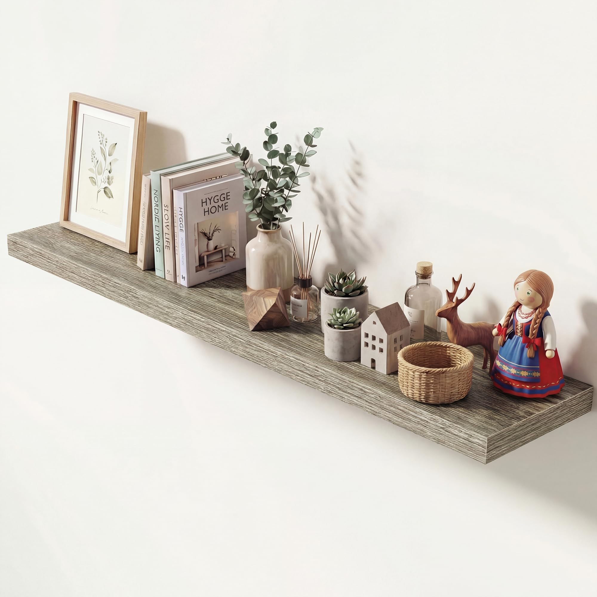 Dreamland 55 Inches Floating Shelves for Wall, 9.3" Deep Long Floating Shelves Set of 1, Large Display &amp; Storage Shelf, Wall Shelf for Bathroom Bedroom Living Room Kitchen Office, Grey