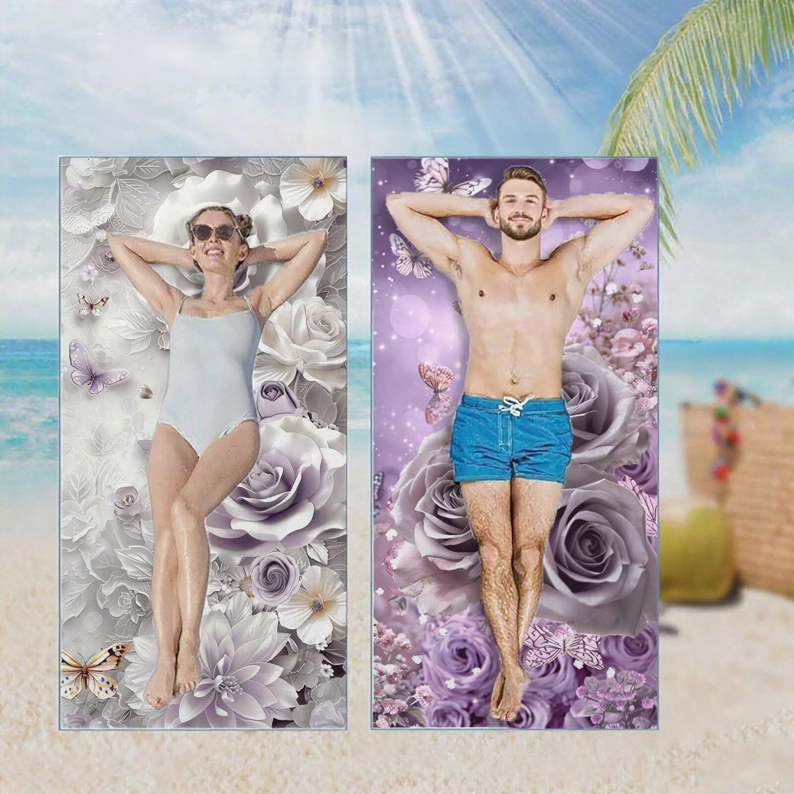 Ręcznik plażowy, ręczniki plażowe z mikrofibry, szybkoschnące lekkie ręczniki podróżne bez piasku, duży ręcznik kąpielowy dla dorosłych 100 x 220 cm, do pływania na basen, jogę, siłownię, kemping