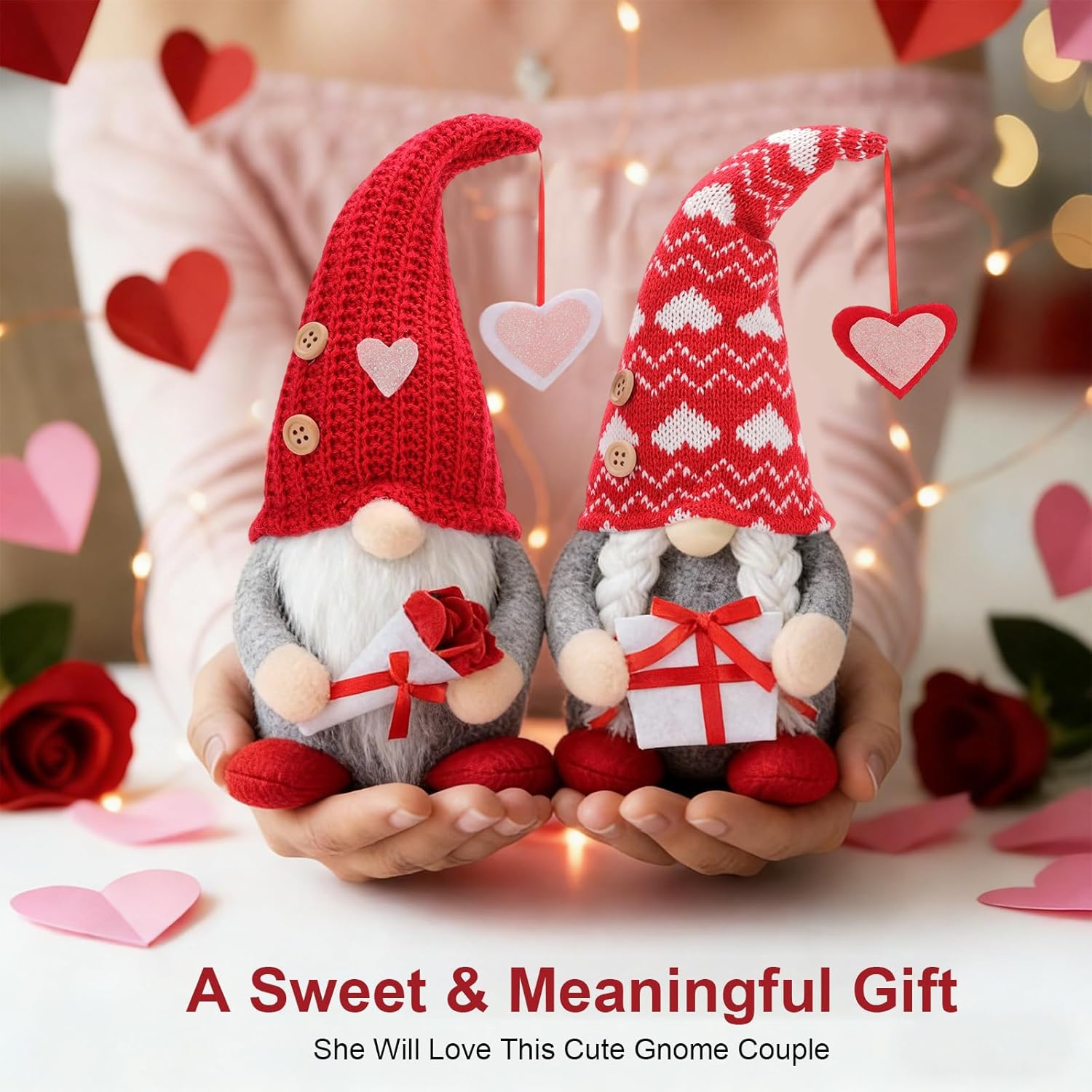 Valentine's Day Gnome Plush,Valentine Couple Plush Gnomes Decorations for Home, Indoor, Office - Valentine Gifts for Her, Wife, Teacher, Girls - Wedding Gift for Husband & Wife - Image 6