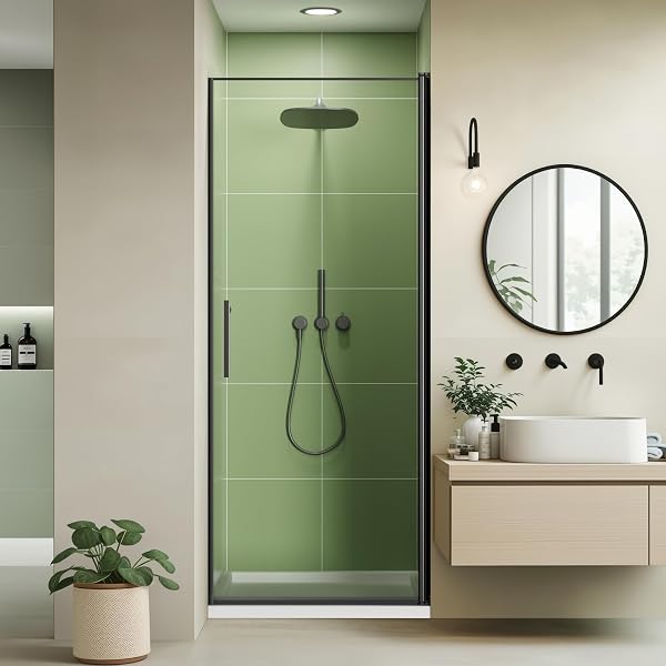 KOSMONIA Shower Door, Tempered Glass&Shatter Proof Film Doubling Safety, Easy Clean Coating&Stainless Steel Hardware,Str