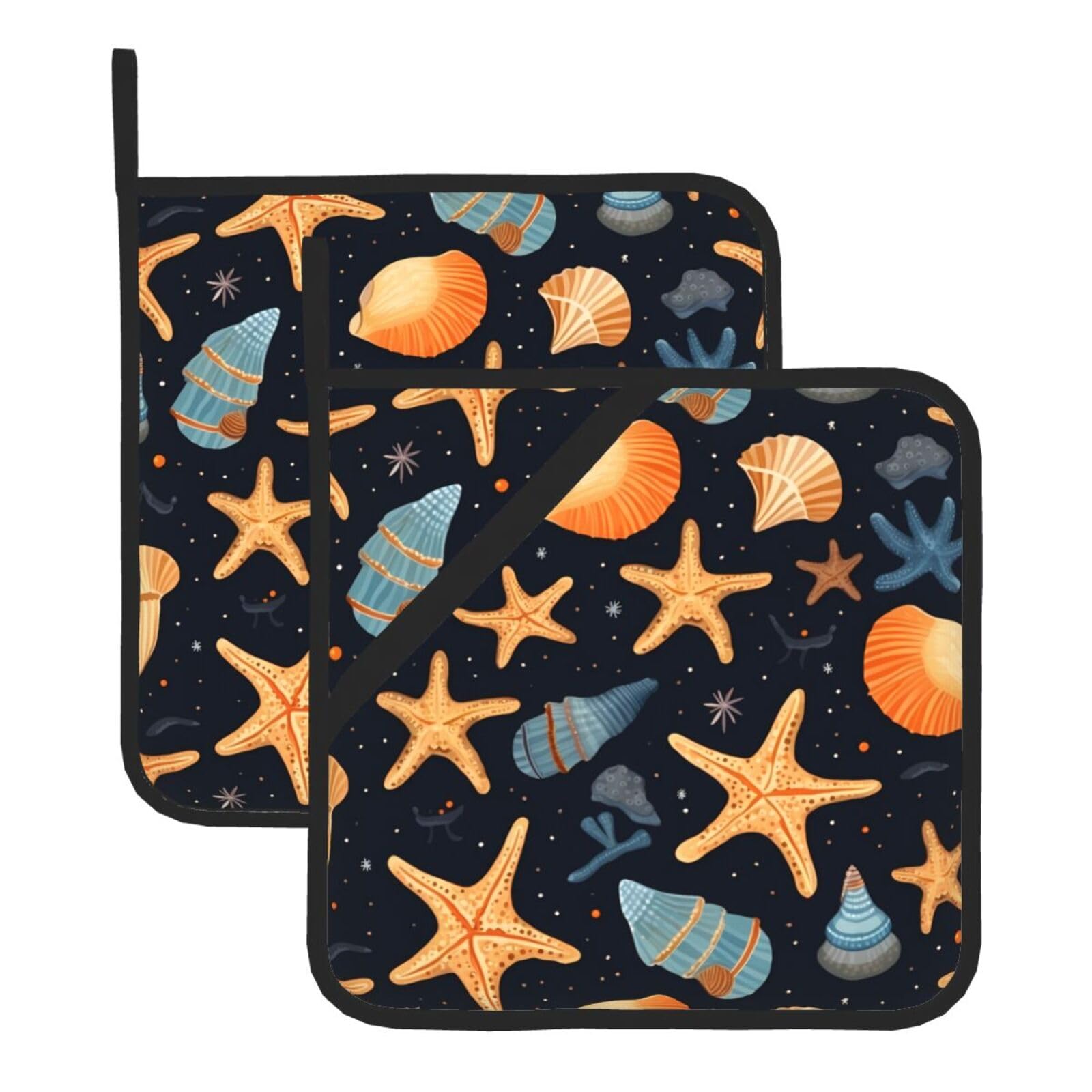 HJFCZH Conch Shell Printed Square Insulated Pot Mat Set (2-Piece) 8x8in Waterproof, Thickened & Easy to Clean with Lanyard Design for Kitchen, Oven & BBQ