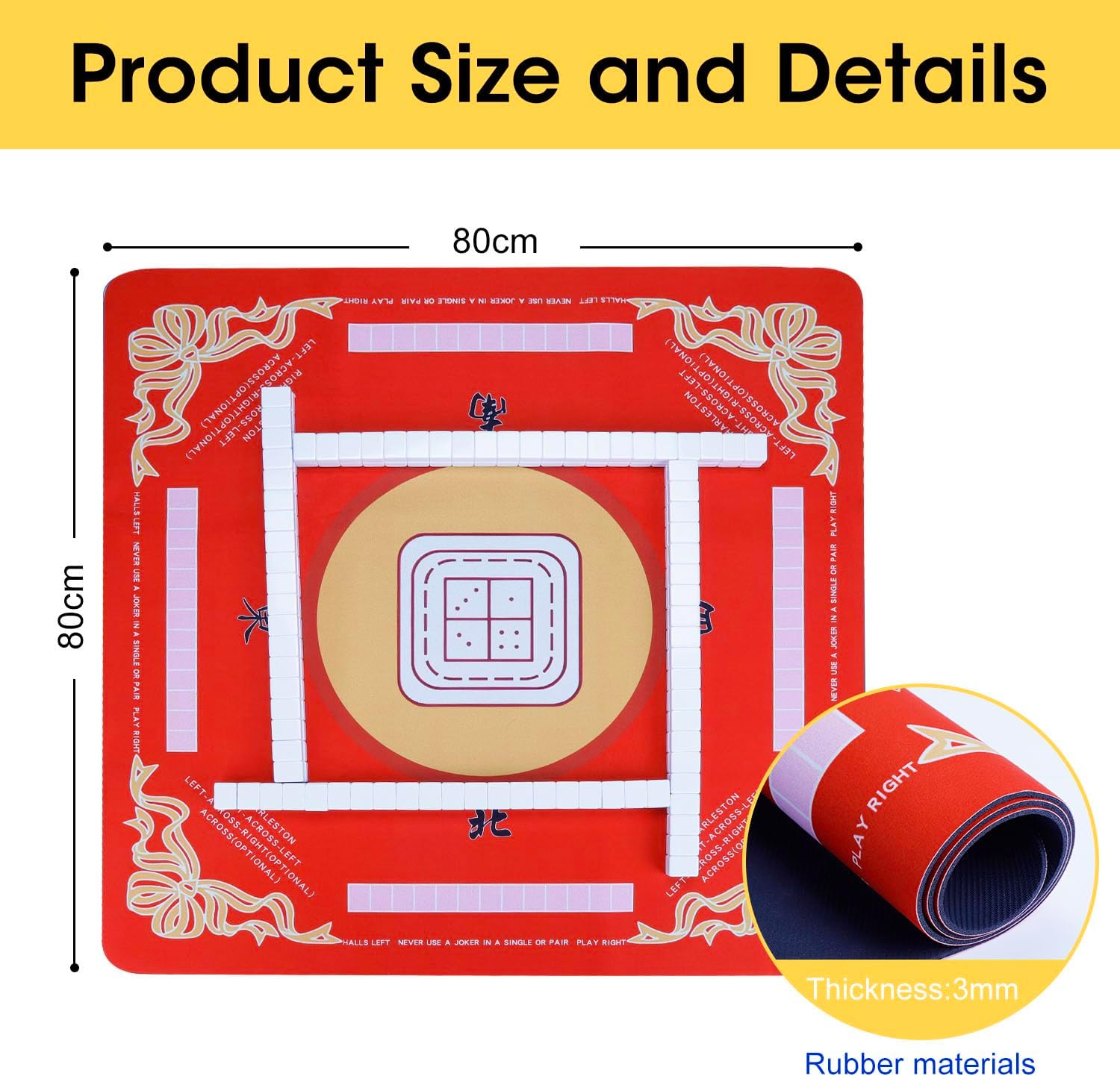 Suncle Mahjong Mat, 31.5×31.5 Inch Noise Reduction Anti-Slip Mahjong Mat for Table, Mahjong Table Mat for Poker, Card, Board Games Table Mat, Tile Games, Dominoes(red)