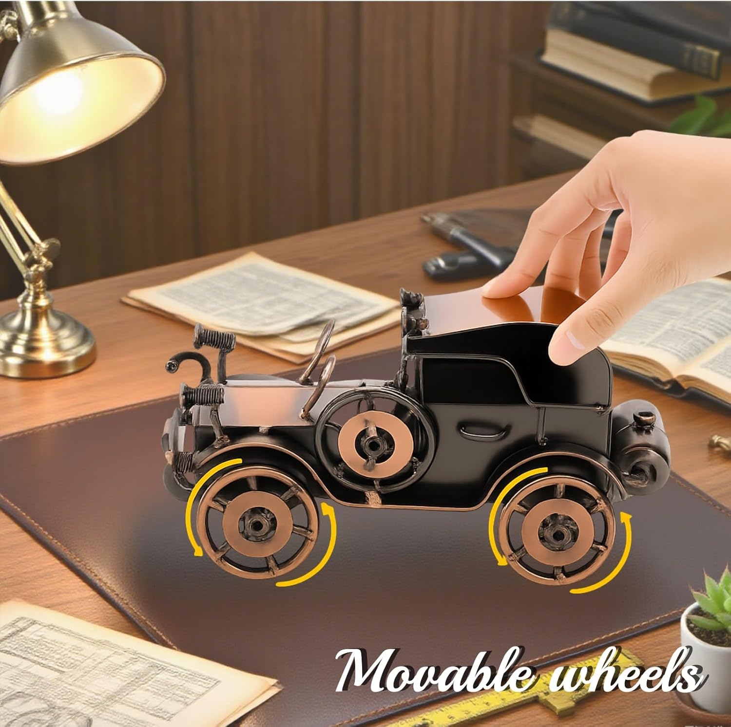 Metal Antique Vintage Car Model with Rollable Wheels, Reddish Handcrafted Collections Collectible Vehicle, Bronze Classic Car Model, Home Decor, Birthday Gifts for Men, Car Enthusiasmist