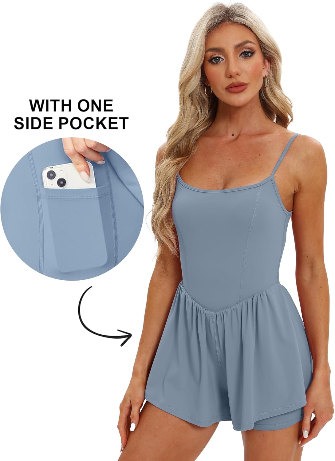 Beaully Women's Summer Sleeveless Athletic Rompers Spaghetti Strap Double Lined Shorts Jumpsuit One Piece Outfits - Image 3