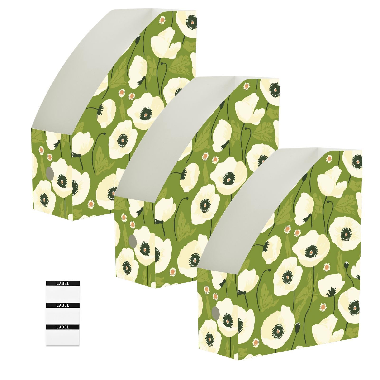 Boîte de rangement pliables pour magazines 23x30cm lot de 3 bacs à motifs de fleur verte