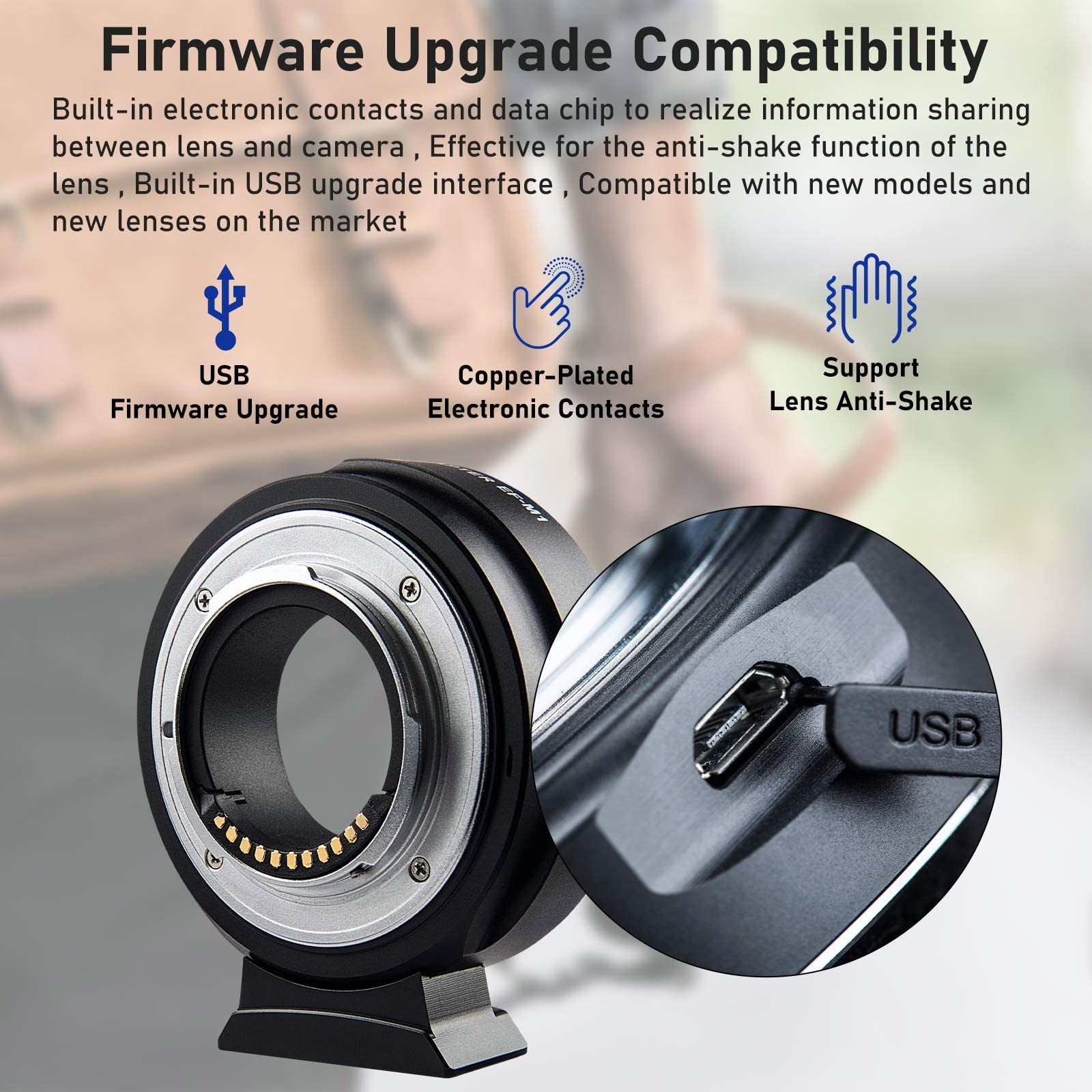 VILTROX EF-M1 Lens Mount Adapter Auto Focus Lens Converter for EF/EF-S Mount Lens to Panasonic Olympus M43 Camera E-M10III E-M5II E-PL8 GH4 GH5 GF6 GF1 GX1 GX7 E-M1 E-M10 E-PL7 - Image 3