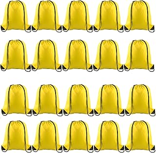 KUUQA 20Pcs Drawstring Backpack Bag Bulk Yellow Drawstring Bags String Backpack Sport Gym Sack Bags Foldable Storage Bag for Women Men Shopping Gym Travel Sports
