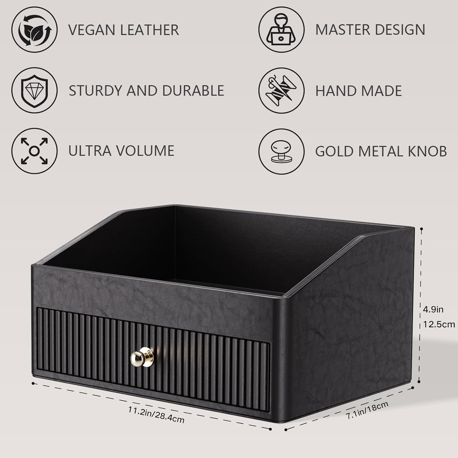 LADSTAG Vanity Organizer,Leather Skin Organizers with 1 Drawer&Tray,Large Capacity Black Vanity Organizers and Storage for Lipstick,Bedroom,Bathroom,Mothers Day Gifts,Gift for Women