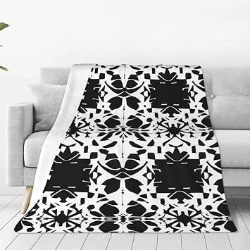 Fleece Throw Blanket, Fuzzy Throw Blanket for Couch Sofa Soft Warm Cozy Furry Decorative,Black and White Pattern Print