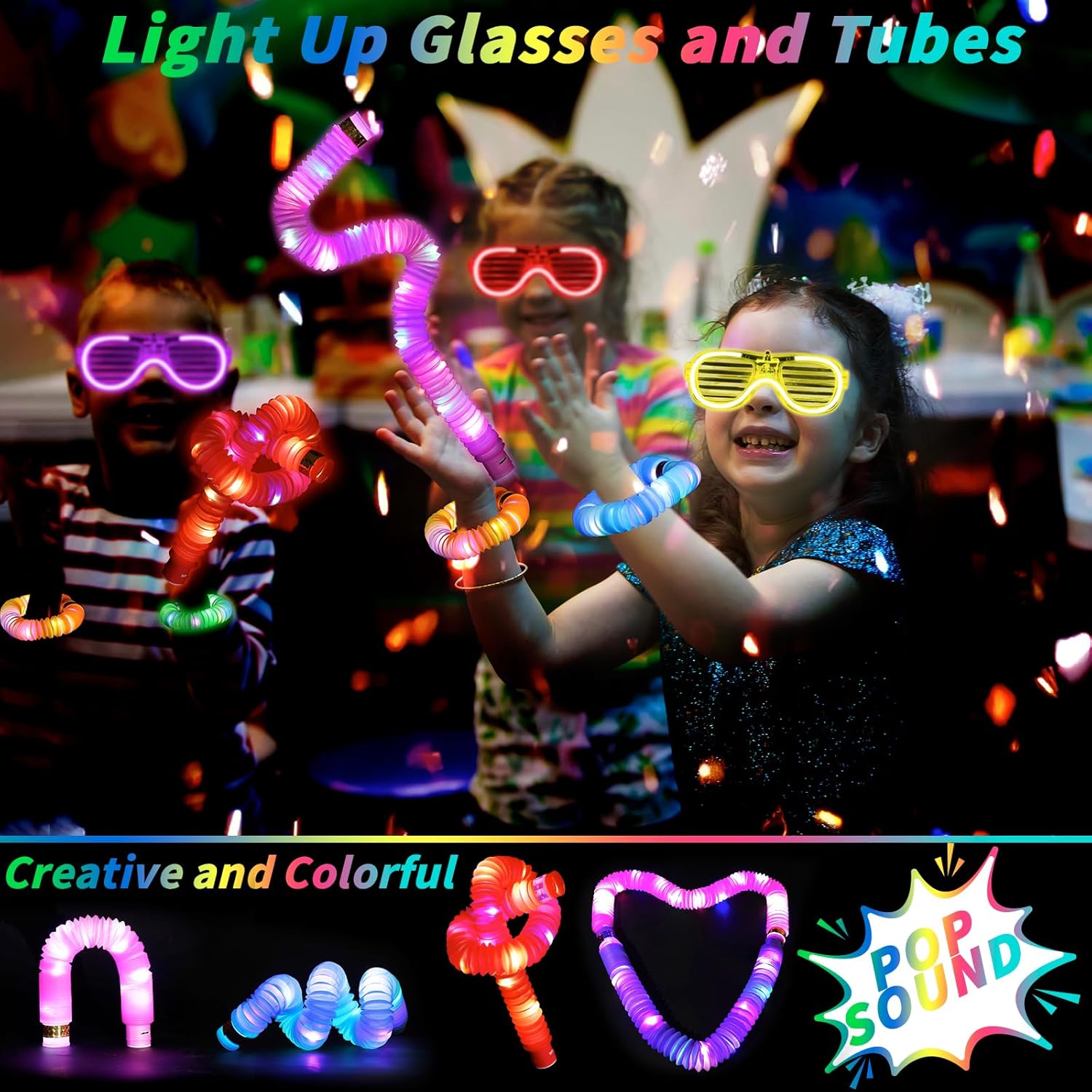 60 Pcs Valentines Day Gift Glow in the Dark Party Supplies 30 LED Light Up Glasses 30 Glow Sticks LED Party Favors Light Up Pop Tubes Flash Glasses LED Bracelet Necklace for Birthday Goodie Bag - Image 5