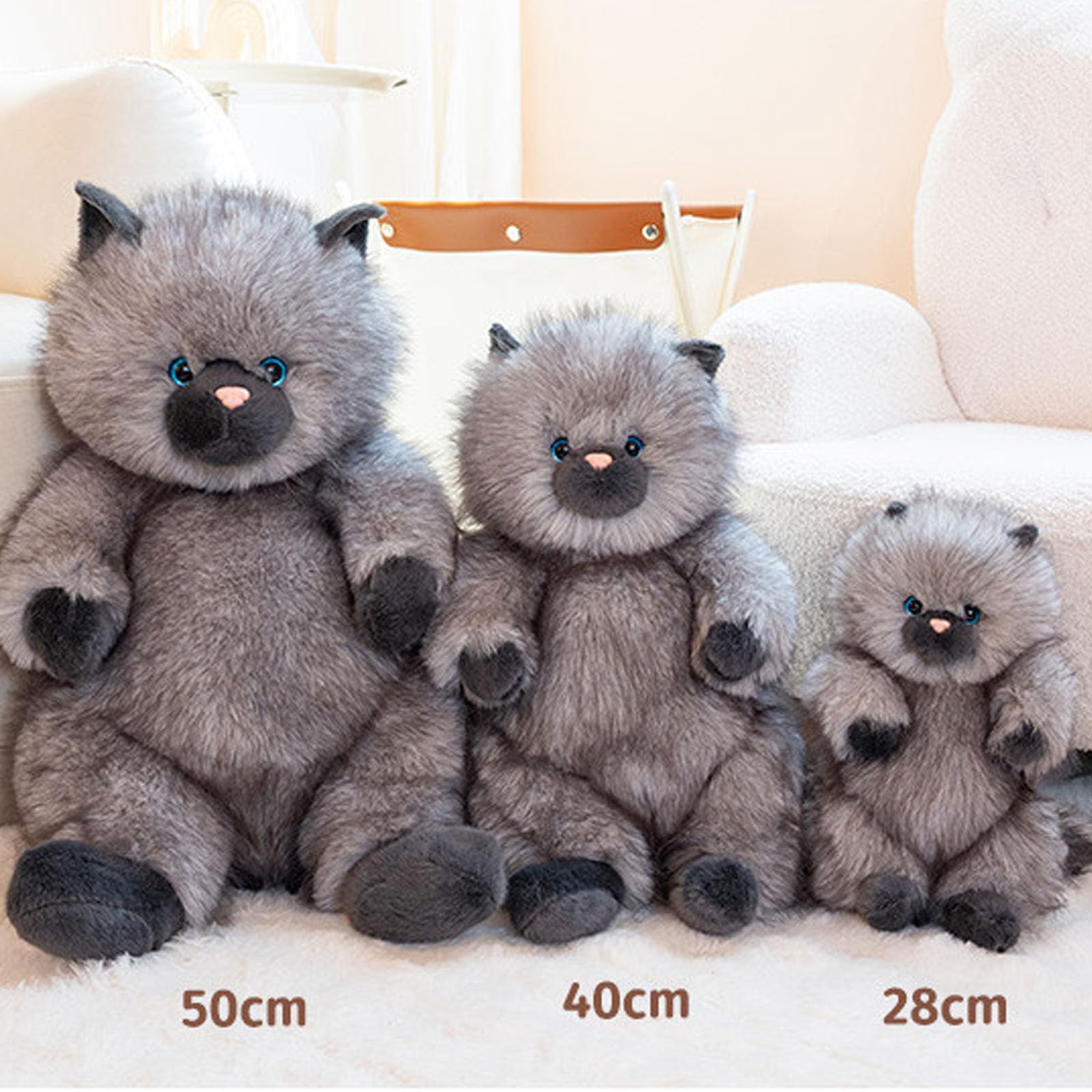 Plüschtier Siamkatze, Realistische Katzenplüschfigur, Süßes Weiches Kätzchen Spielzeug, Geschenk für Mädchen und Jungen (Grau,50cm)