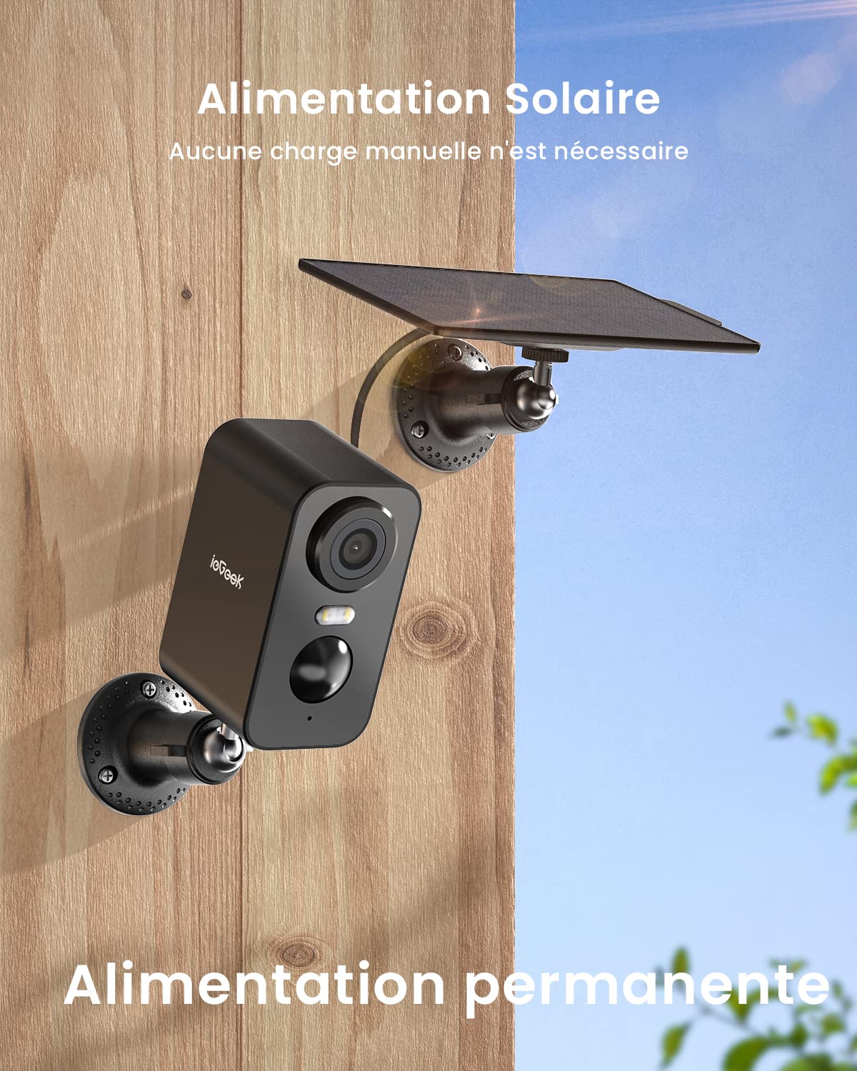 ieGeek 2K Camera Surveillance WiFi Exterieure sans Fil Solaire, Caméra Batterie, Vision Nocturne Couleur, AI & PIR Détection Mouvement, Audio Bidirectionnel, Étanche IP65, Alexa, ZS-GX3S, Noir