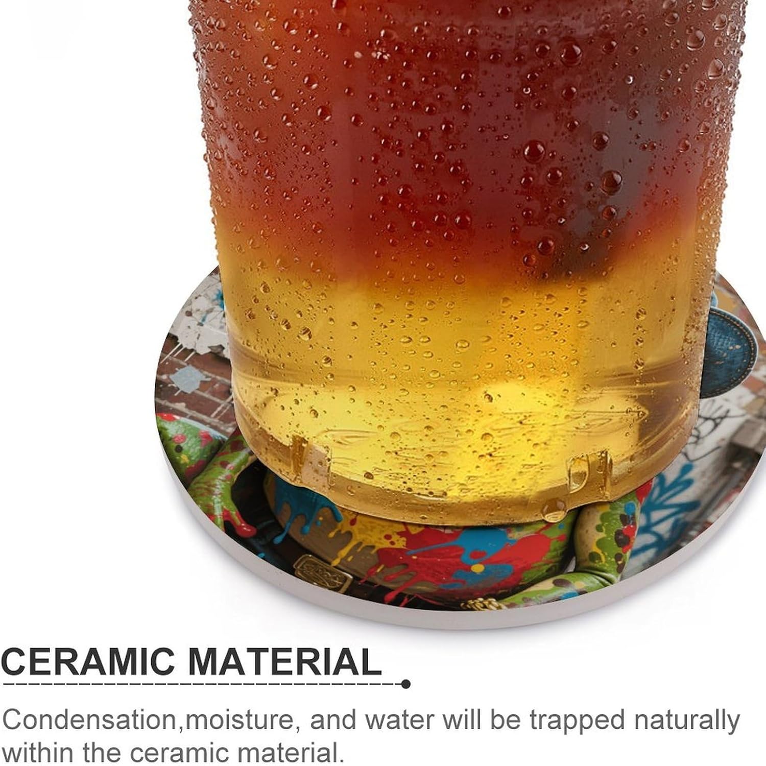 6PCS Western Cowboy Frog Coasters Non-Slip Round Drink Coasters with Ceramic Stone and Cork Base, Heat Resistant Absorbent 33.00Stone Coaster Set for Kinds of Mugs and Cups, 4 Inch