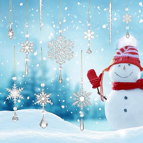 Miniatura 5 de UPINS 20Pcs Crystal Christmas Ornaments for Christmas Tree Decorations, Hanging Acrylic Snowflake Drop Icicle Set for Chirstmas Tree Wall Party New
