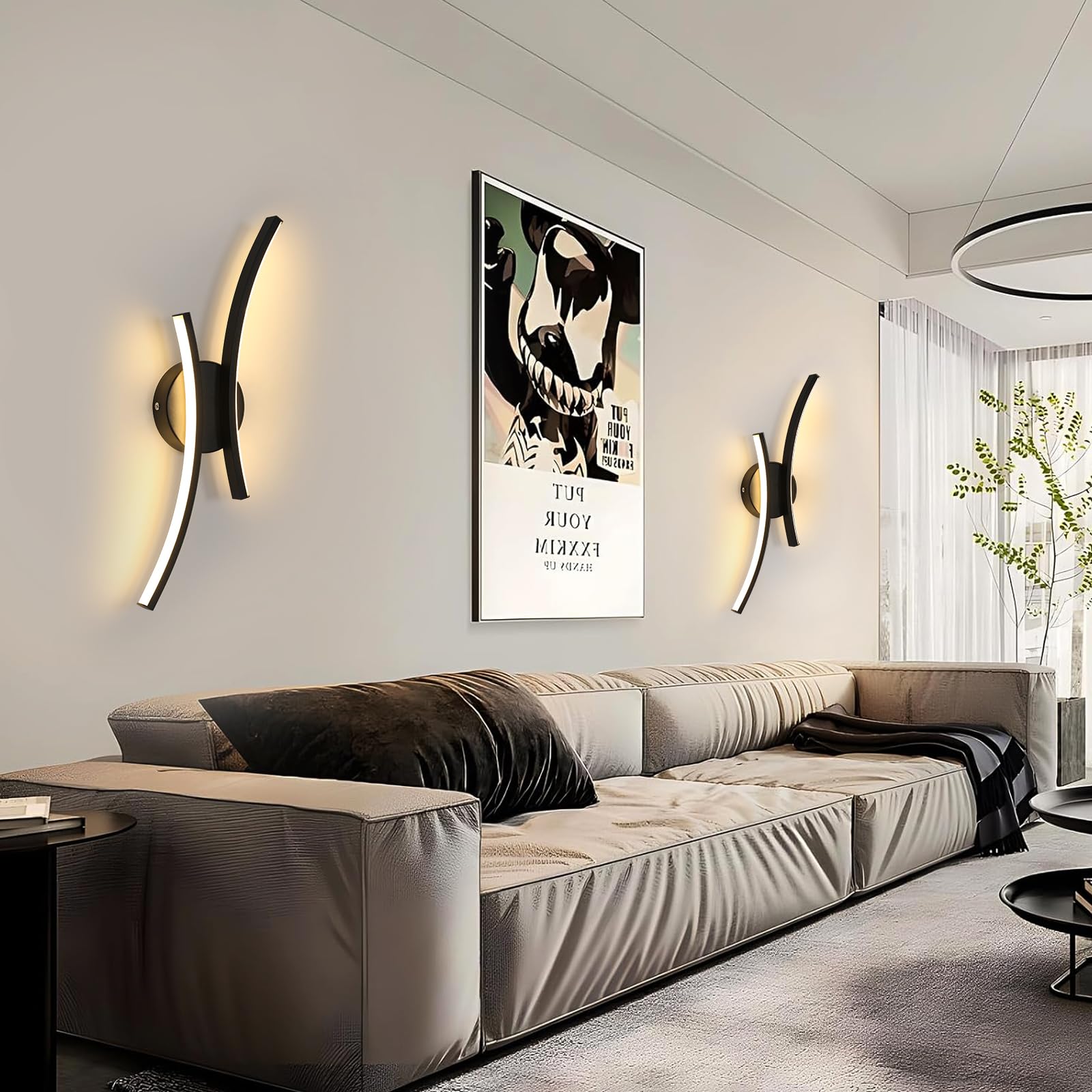 2 Stück Wandlampe Innen LED, 20W 2250LM LED Wandleuchte Schwarz, Modern Dekorativ Wandbeleuchtung Aluminium für Schlafzimmer Korridor Wohnzimmer Treppe, Warmweiss 3000K