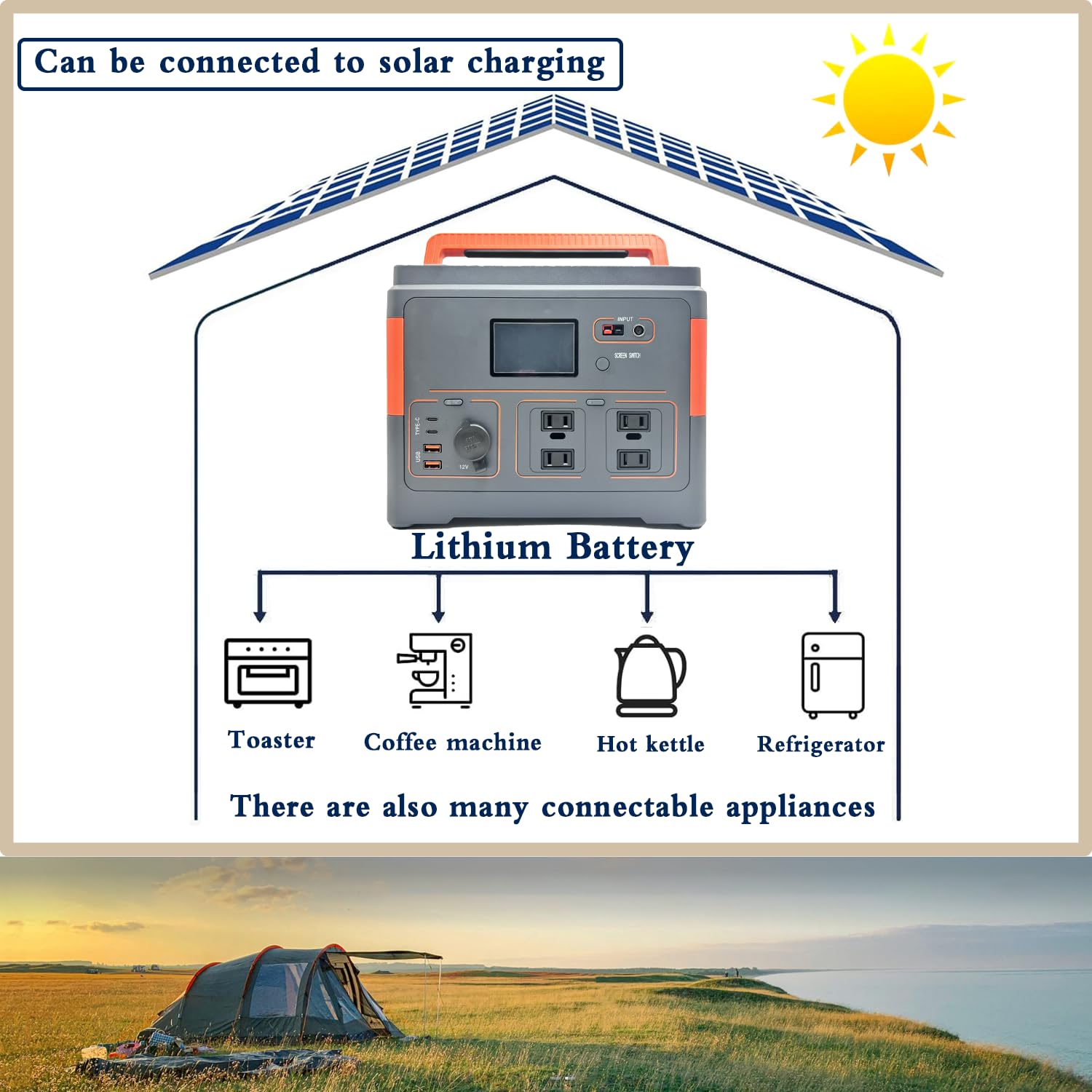 Générateur Électrique Portable 555Wh Station Énergie Solaire Batterie Lithium-ion de Secours Prise CA Onde Sinusoïdale Pure Lumière LED USB Alimentation pour Camping Maison Urgence
