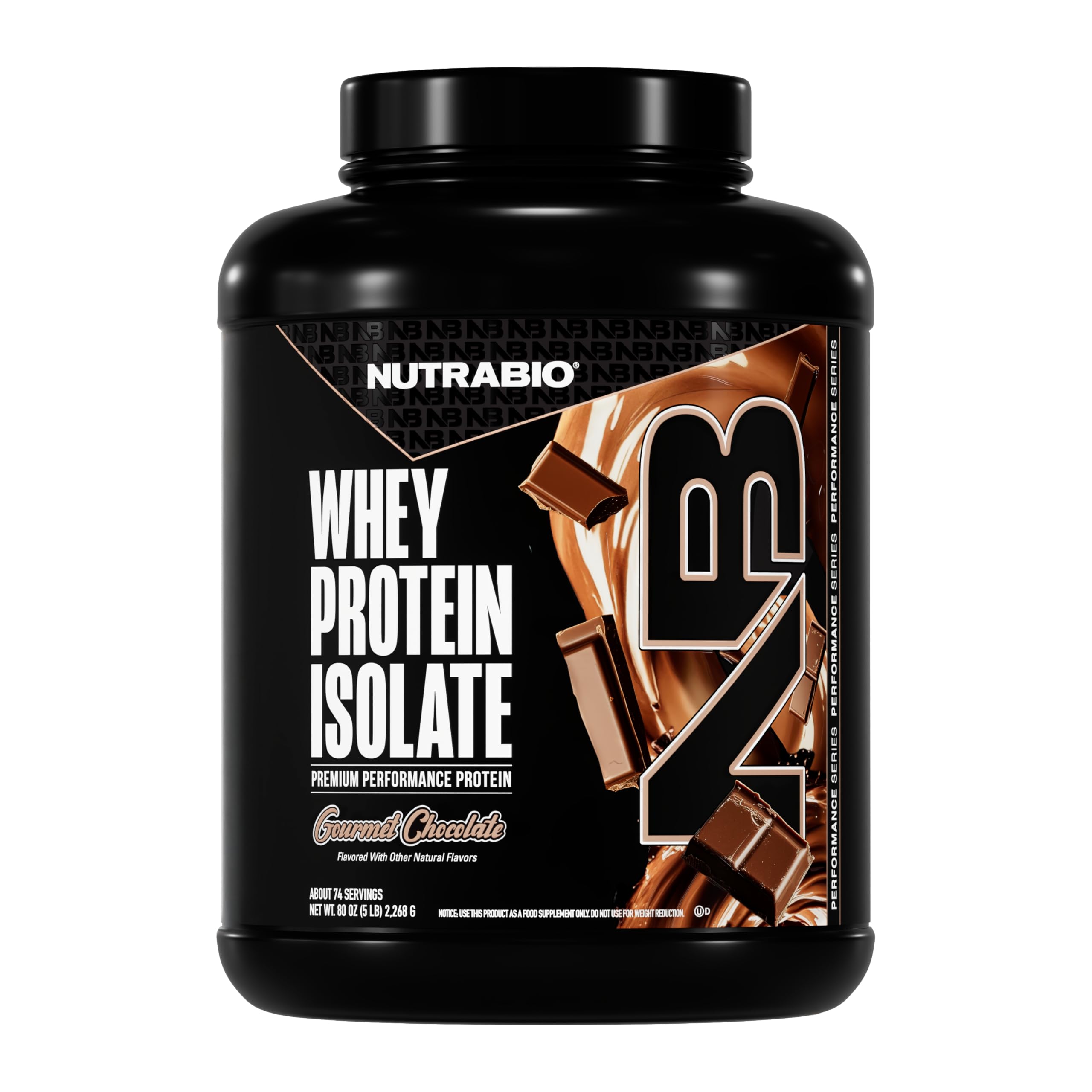 NutraBio 100% Whey Protein Isolate Protein Powder, 25g Protein with Complete Amino Acid Profile, Non-GMO, Soy & Gluten Free, Low Carb, Low Calorie Whey Protein Powder, Gourmet Chocolate, 5 Lbs