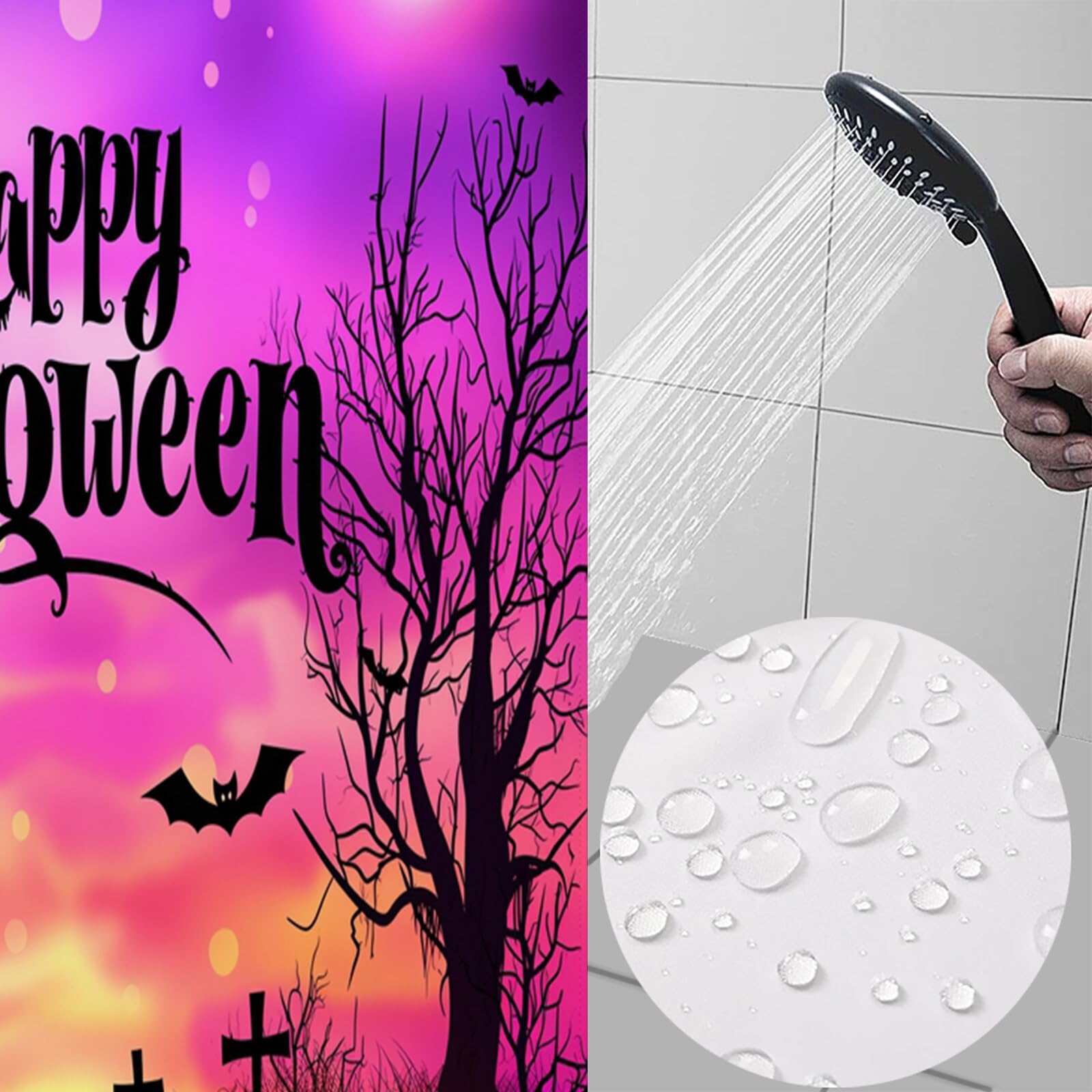 Duschvorhang Kürbis Mit Fledermausmotiv Aus Einem Spukhaus H240Xb200Cm | Cartoon-Fantasy Halloween Wasserdichter Stoff Maschinenwaschbarer Badezimmervorhang Mit Haken