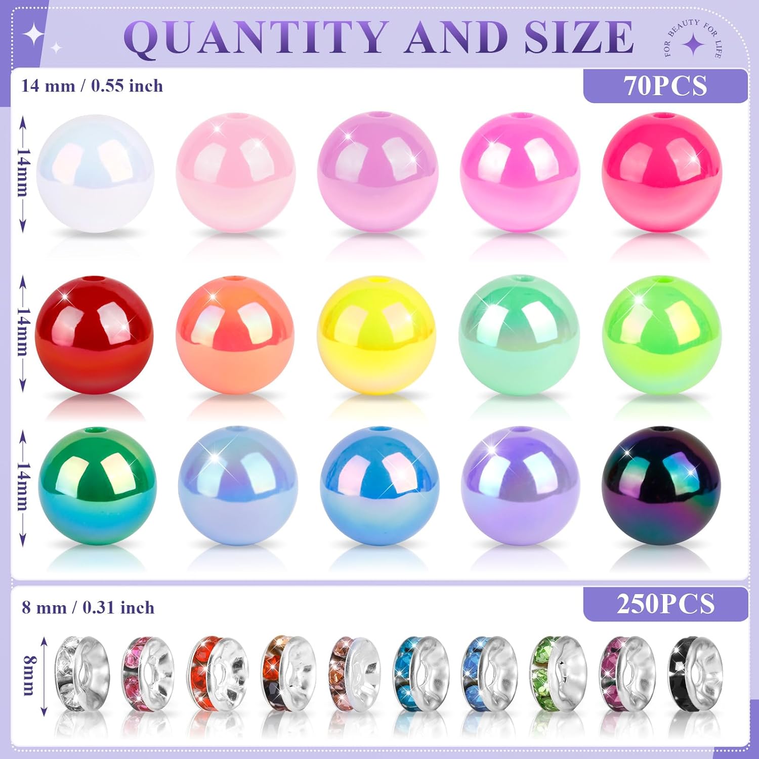 320 PCS Beads for Pens, 14 mm Focal Beads & 8 mm Rhinestone Spacers Bead, Fit for Beadable Pens Bracelets Keychains Jewelry Making, Rainbow Acrylic Bead, Christmas Gifts - Image 2