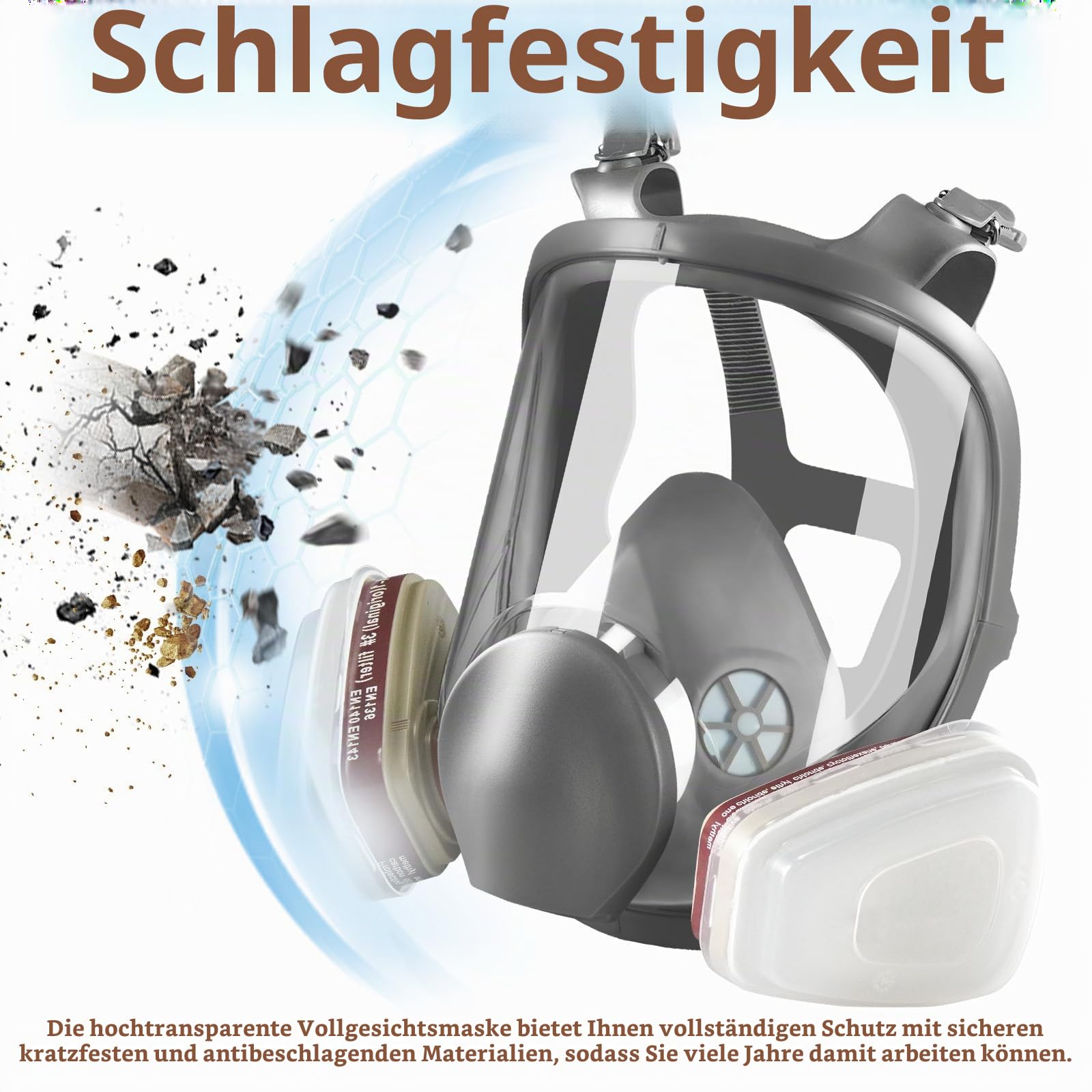 Vollmaske Atemschutzmaske Wiederverwendbar, Gasmaske Vollgesichtsmaske, professionelle Vollgesichtsabdeckung mit 40mm Aktivkohle Filter Kanister, Schutz zum Malen, Holzeinschlag