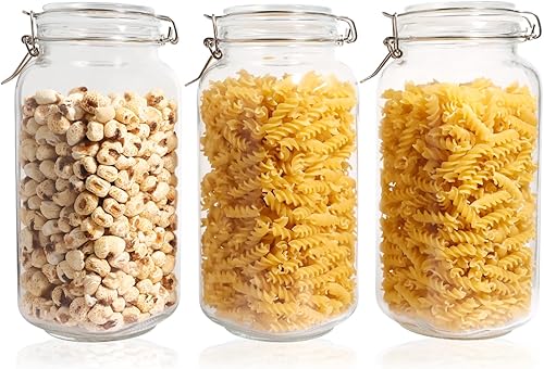 SUROQUE Tarros de vidrio con tapa hermética, tarros grandes de almacenamiento de alimentos de vidrio, paquete de 3 tarros de vidrio herméticos de