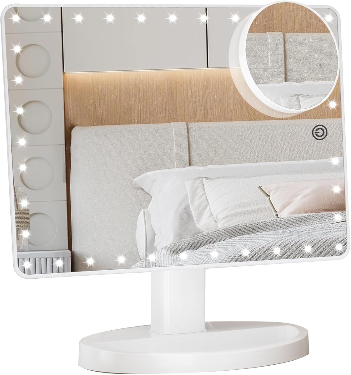 FUNTOUCH Large Lighted Makeup Mirror with Lights, Light Up Mirror with Small 10x Magnification for Desk, 360°Rotation Touch Screen,Brightness Adjustable Tabletop Cosmetic Vanity Make Up Mirror